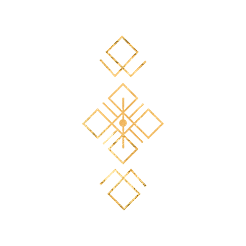 Gold geometric pattern on a black background.