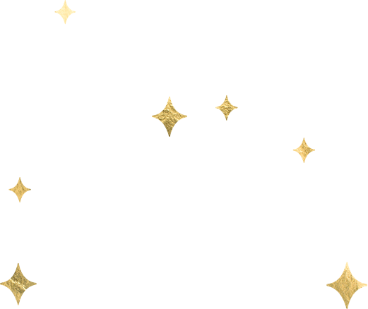 Black background with gold and glittery star-shaped sparkles scattered across the image.