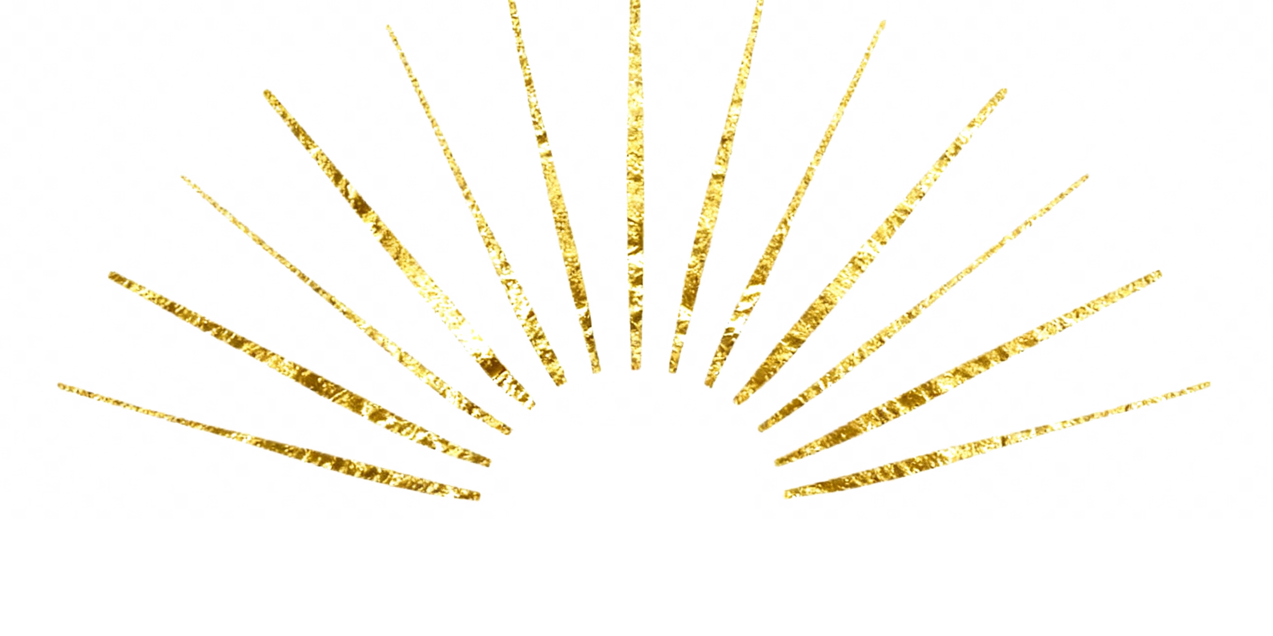 Golden glittery rays radiate outward like a semi-circle or sunburst pattern on a white background.