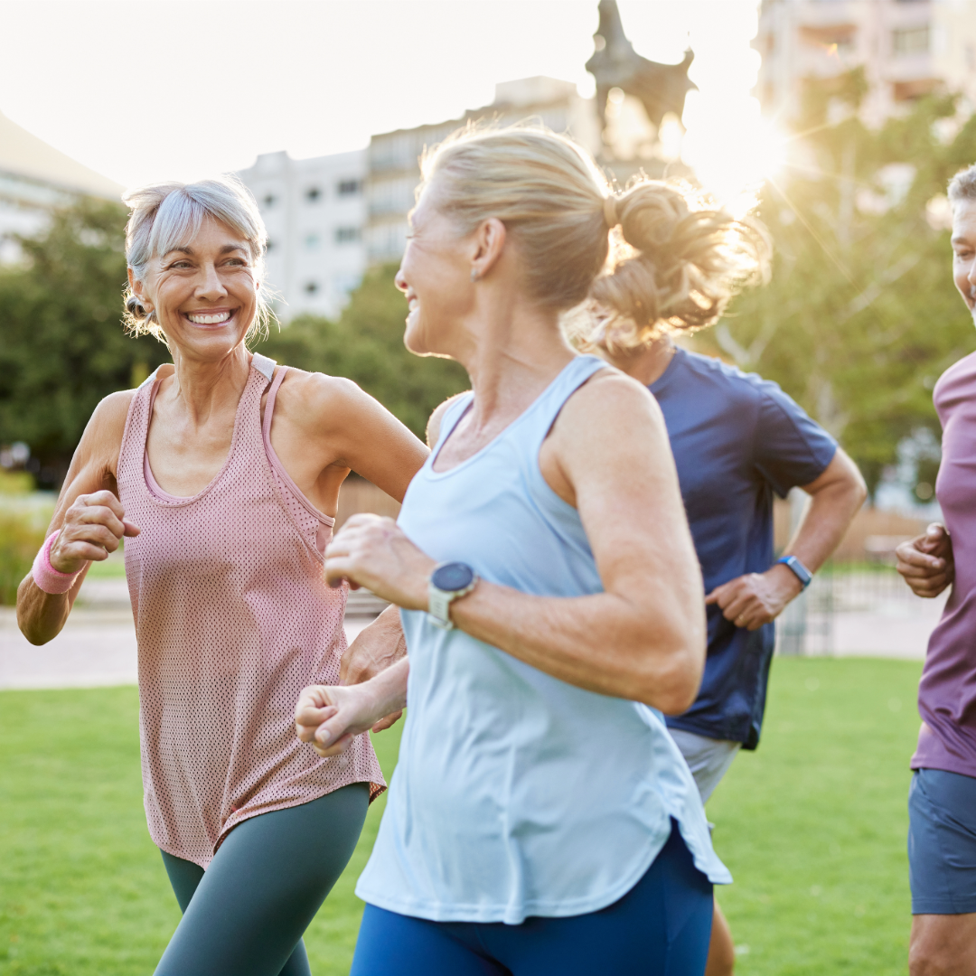 Healthy group of older friends, staying fit, and focusing on the important of a health lifestyle.
