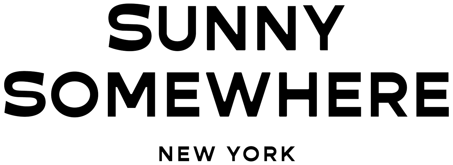 Text that reads 'Sunny Somewhere New York' in large outlined letters.