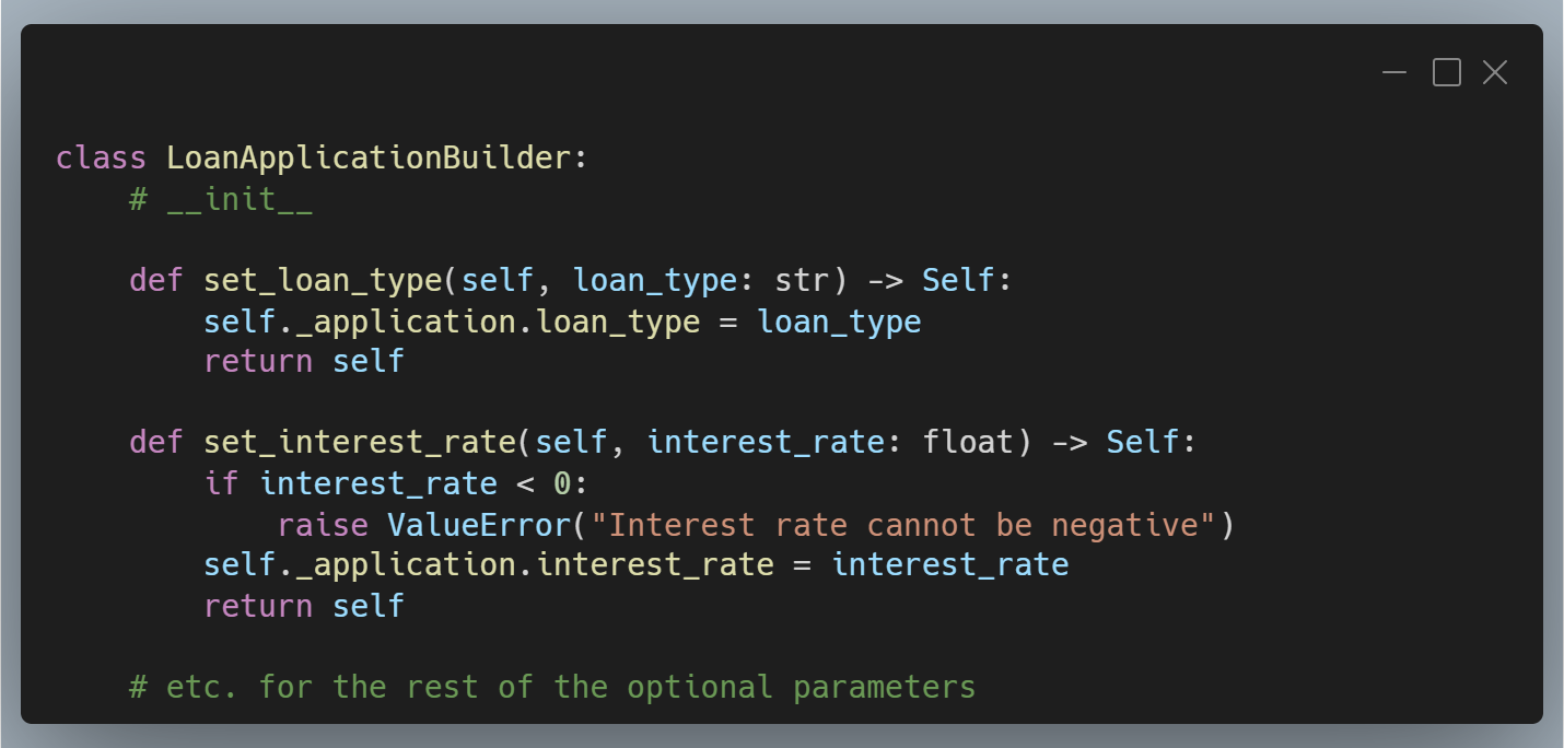 Loan application builder methods