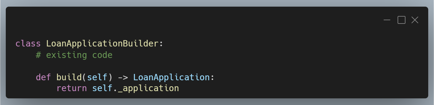 Loan application builder build method