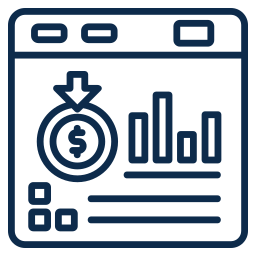 A digital illustration of an online financial or investment webpage with a dollar sign, bar chart, and data sections.