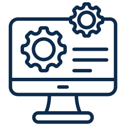 Computer monitor with gears, symbolizing settings or system configuration.