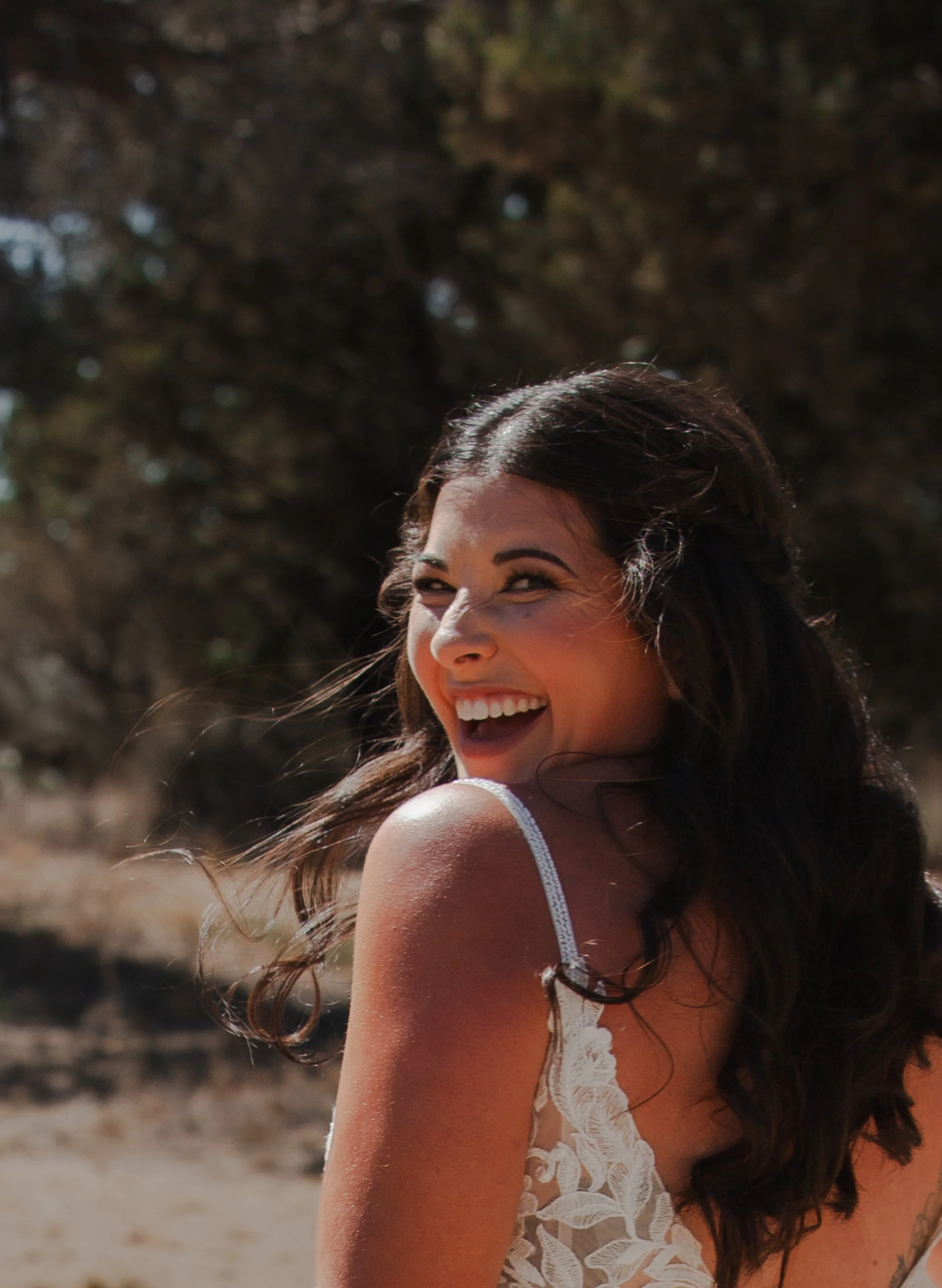 Bride and groom sharing a quiet moment during first look before their outdoor ranch wedding ceremony in Central Oregon 