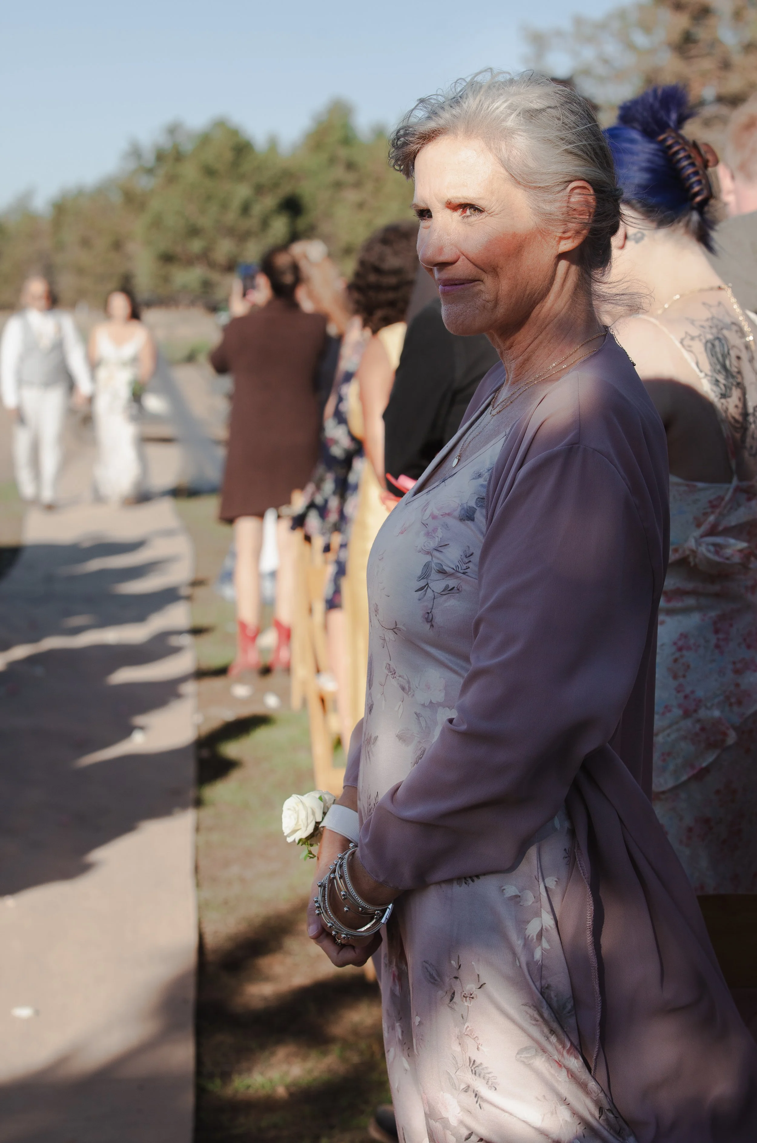  Groom's mother watching her son see his bride during an emotional Central Oregon wedding ceremony 