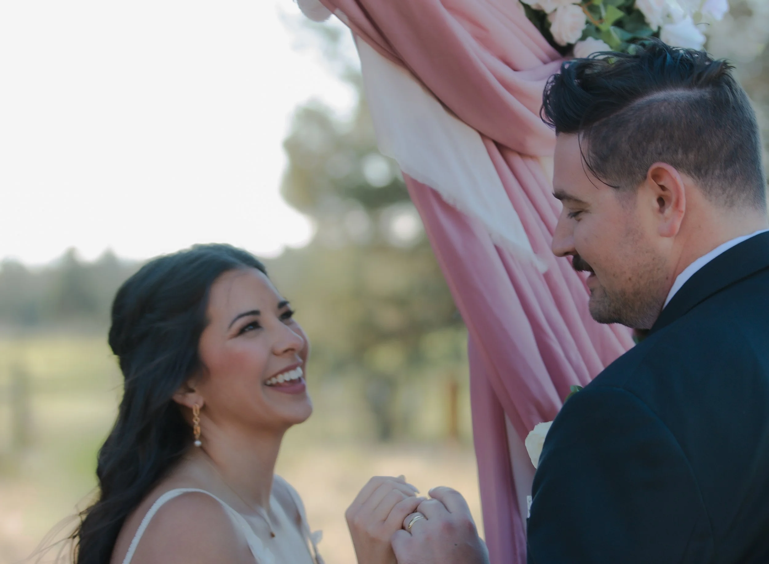  Editorial bride and groom portrait in the High Desert landscape after their Central Oregon ranch wedding 