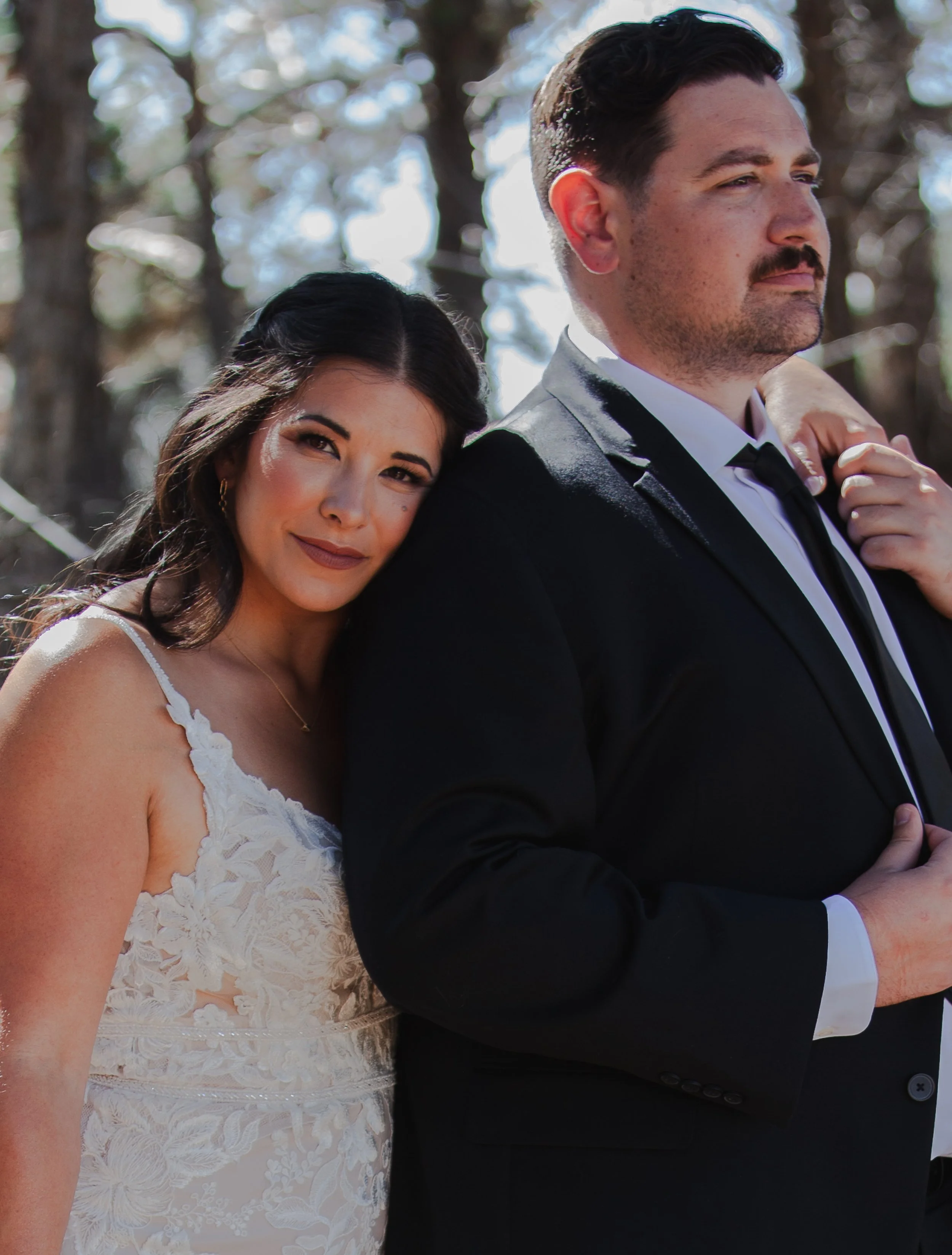  Editorial bride and groom portrait in the High Desert landscape after their Central Oregon ranch wedding 