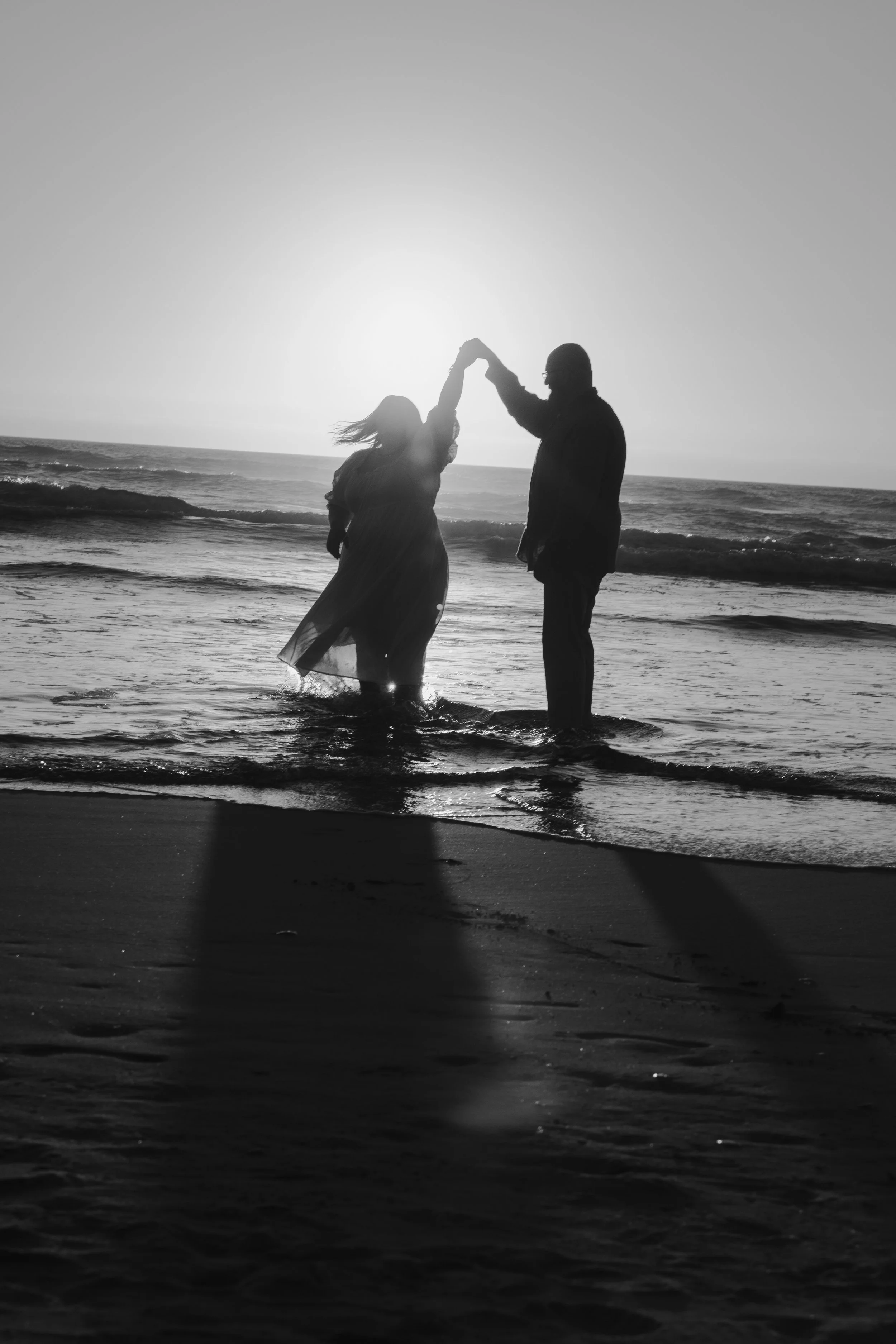 Romantic beach engagement portrait at Hug Point Oregon