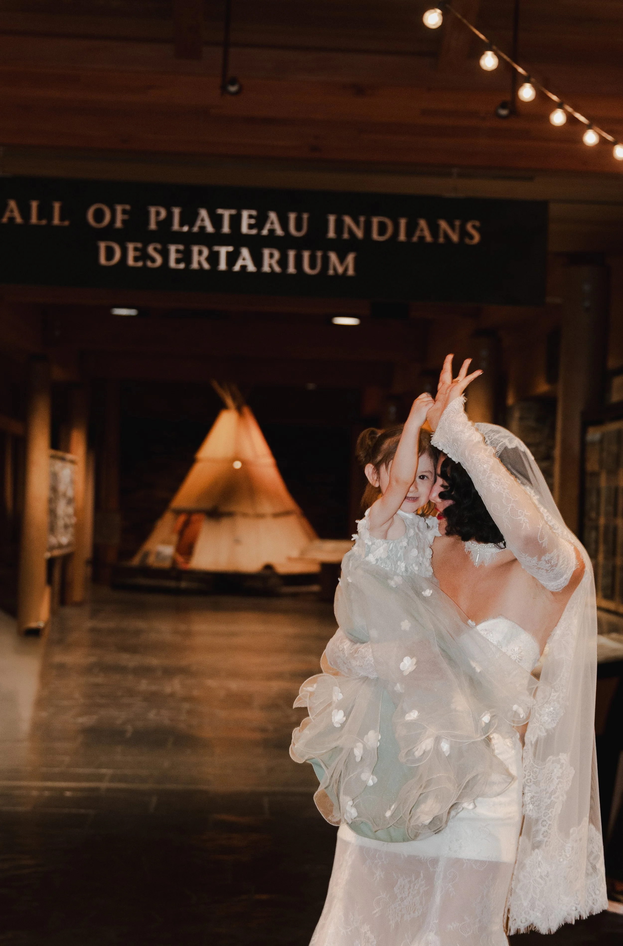 Bride photographed inside the High Desert Museum during an editorial Central Oregon wedding celebration