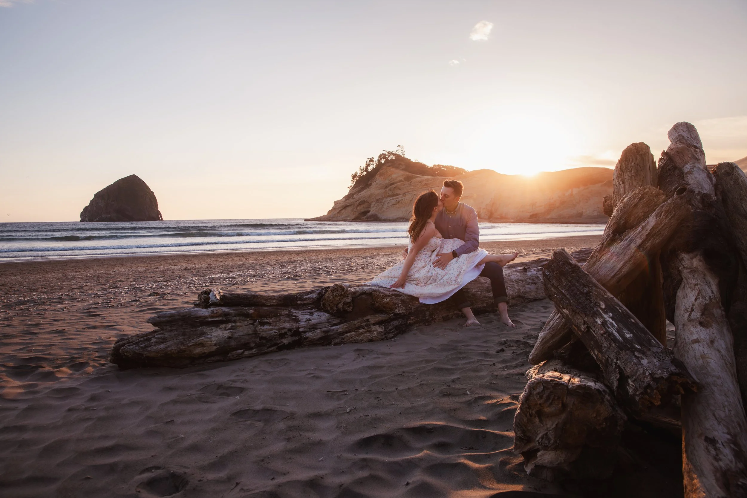 Golden hour wedding portraits filled with natural movement and emotion. Oregon Coast