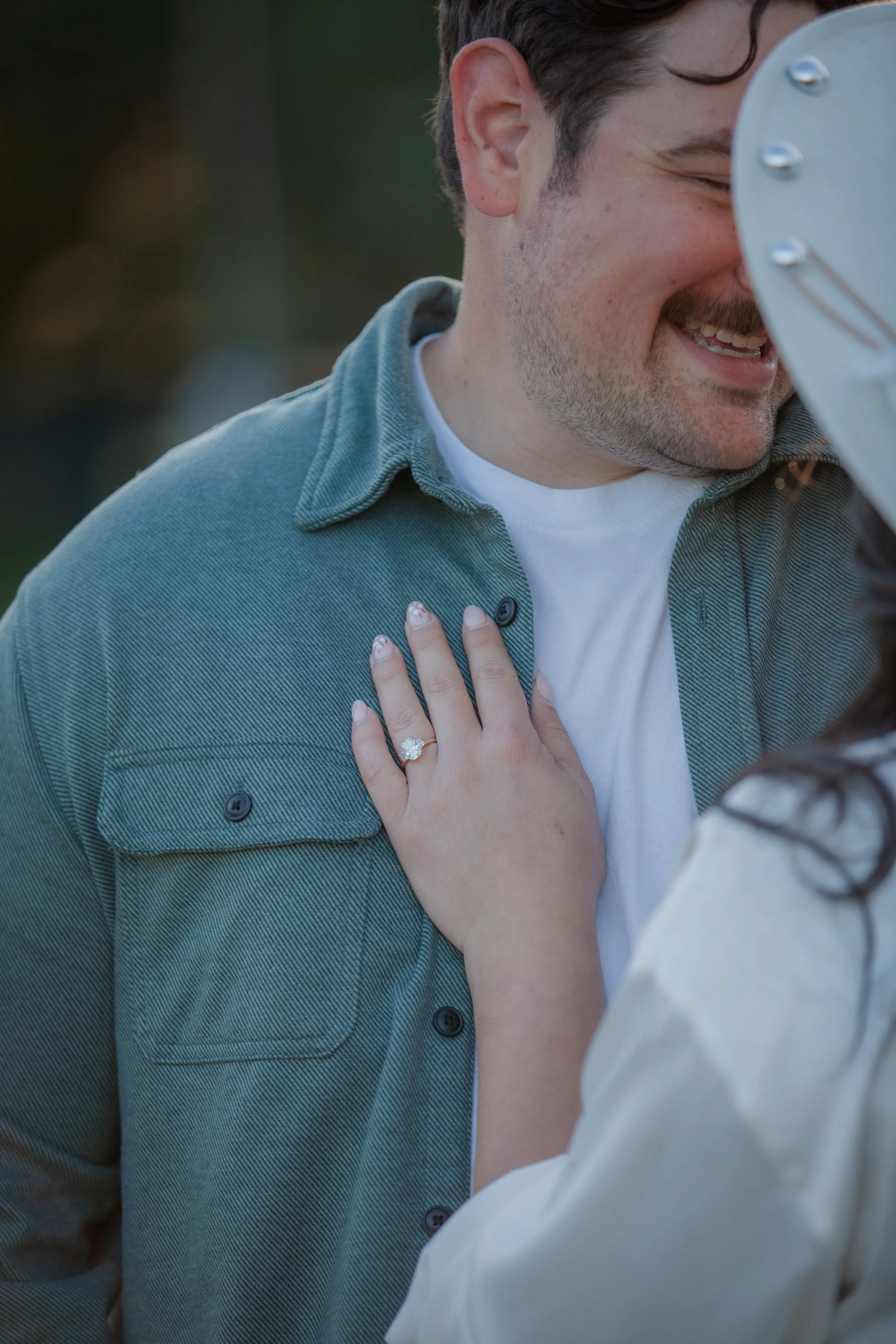 Engagement ring photographed during an editorial portrait session. Central Oregon.