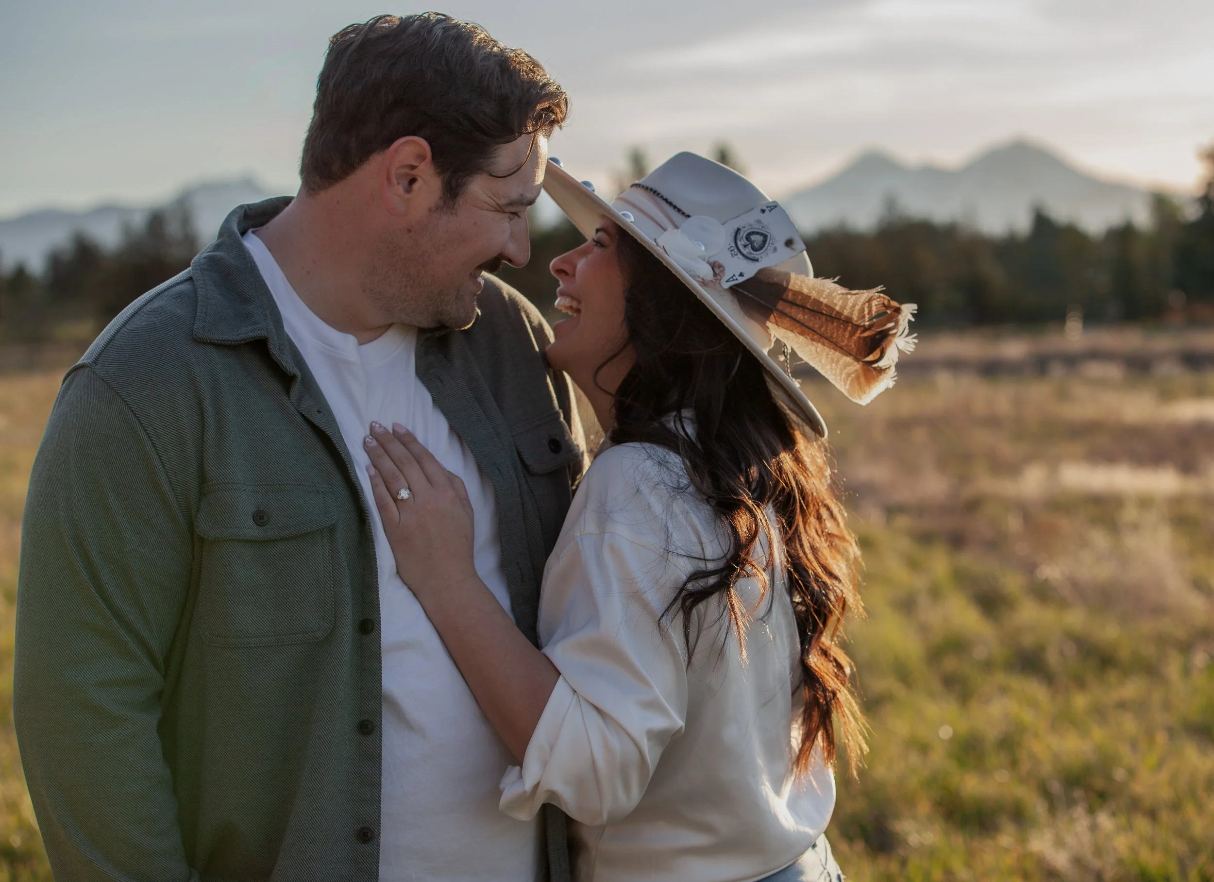 Playful engagement portrait inspired by timeless love stories. Bend Oregon