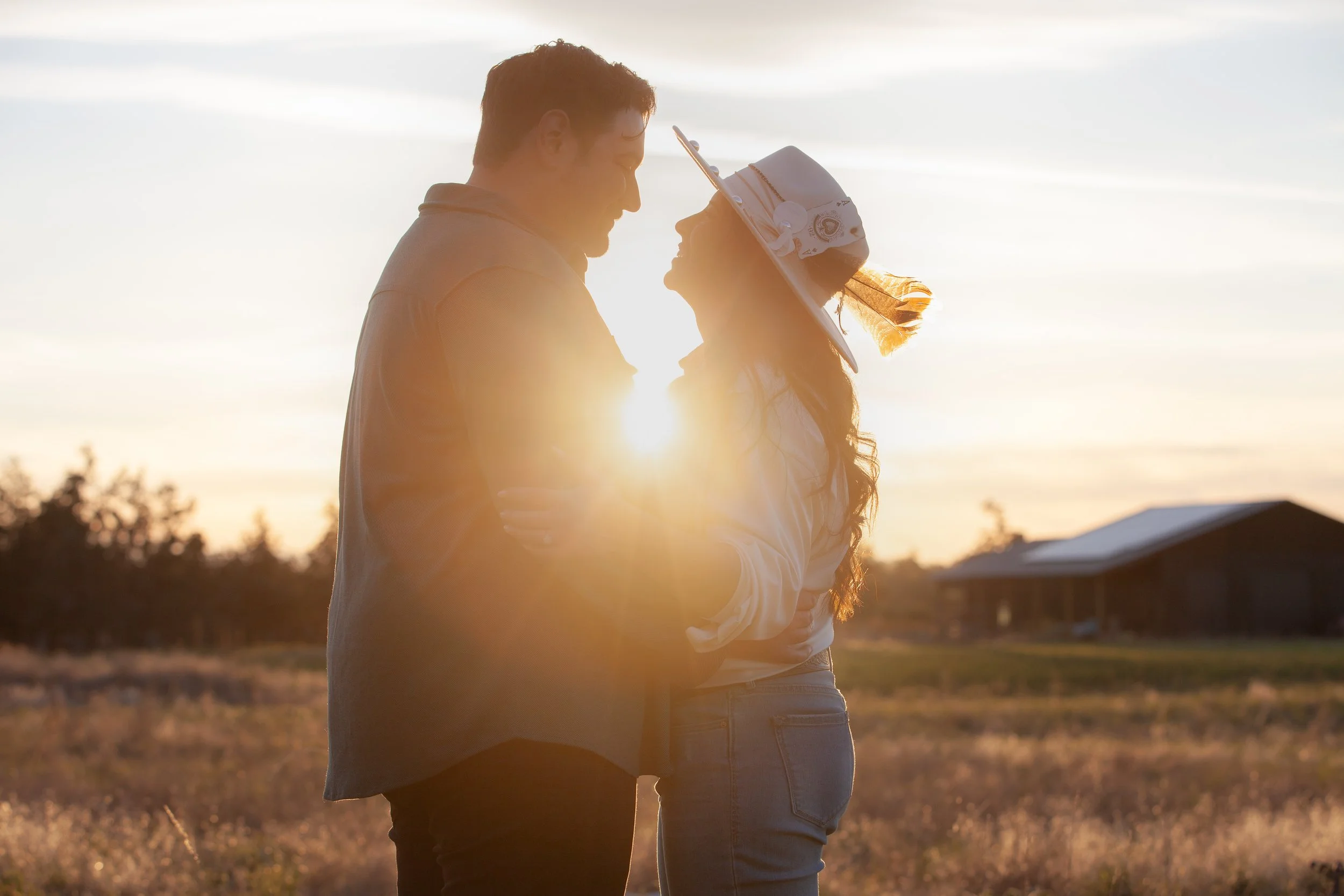 Golden hour engagement session beneath expansive Western skies. Central Oregon.