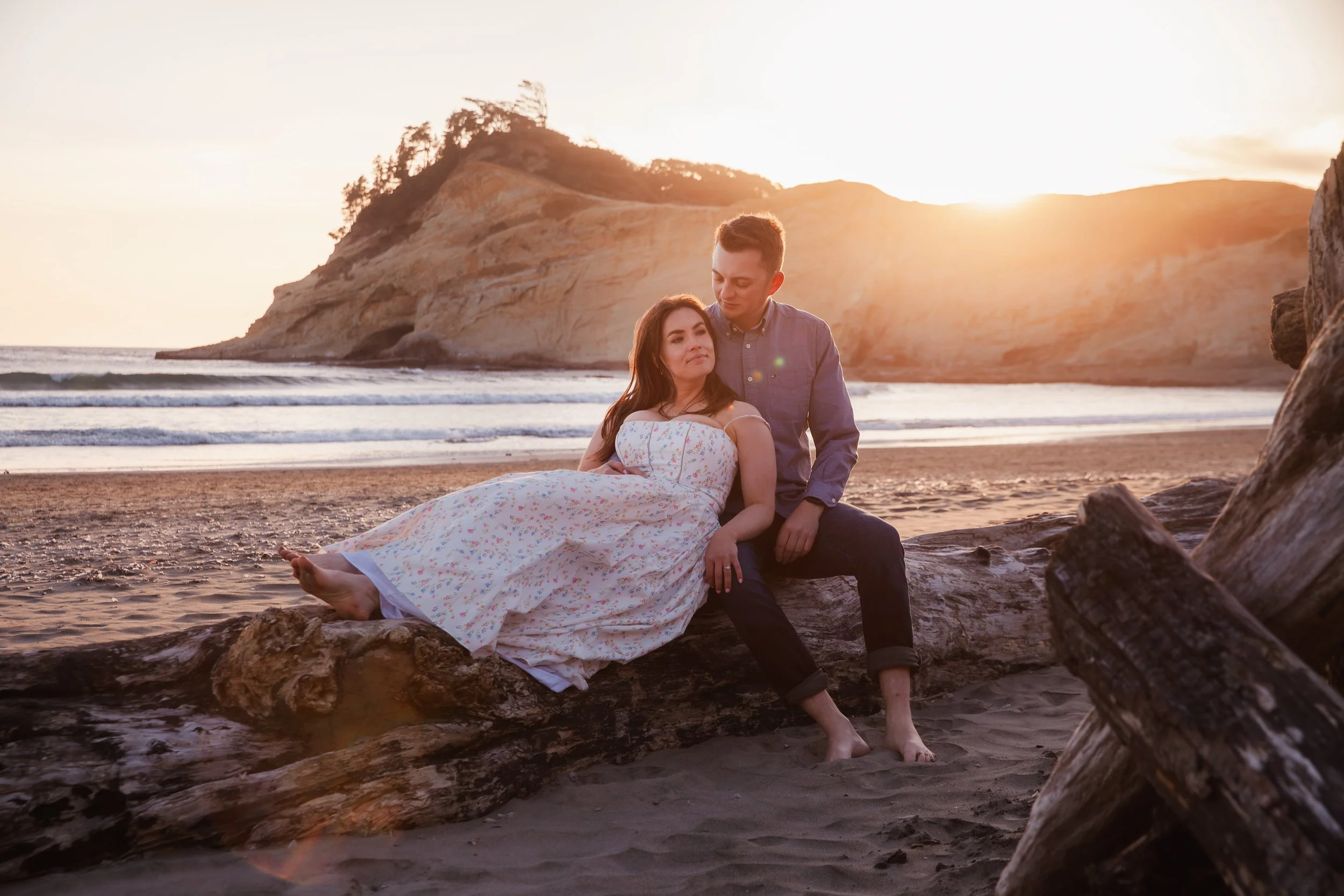 Golden hour wedding portraits filled with natural movement and emotion. Oregon Coast