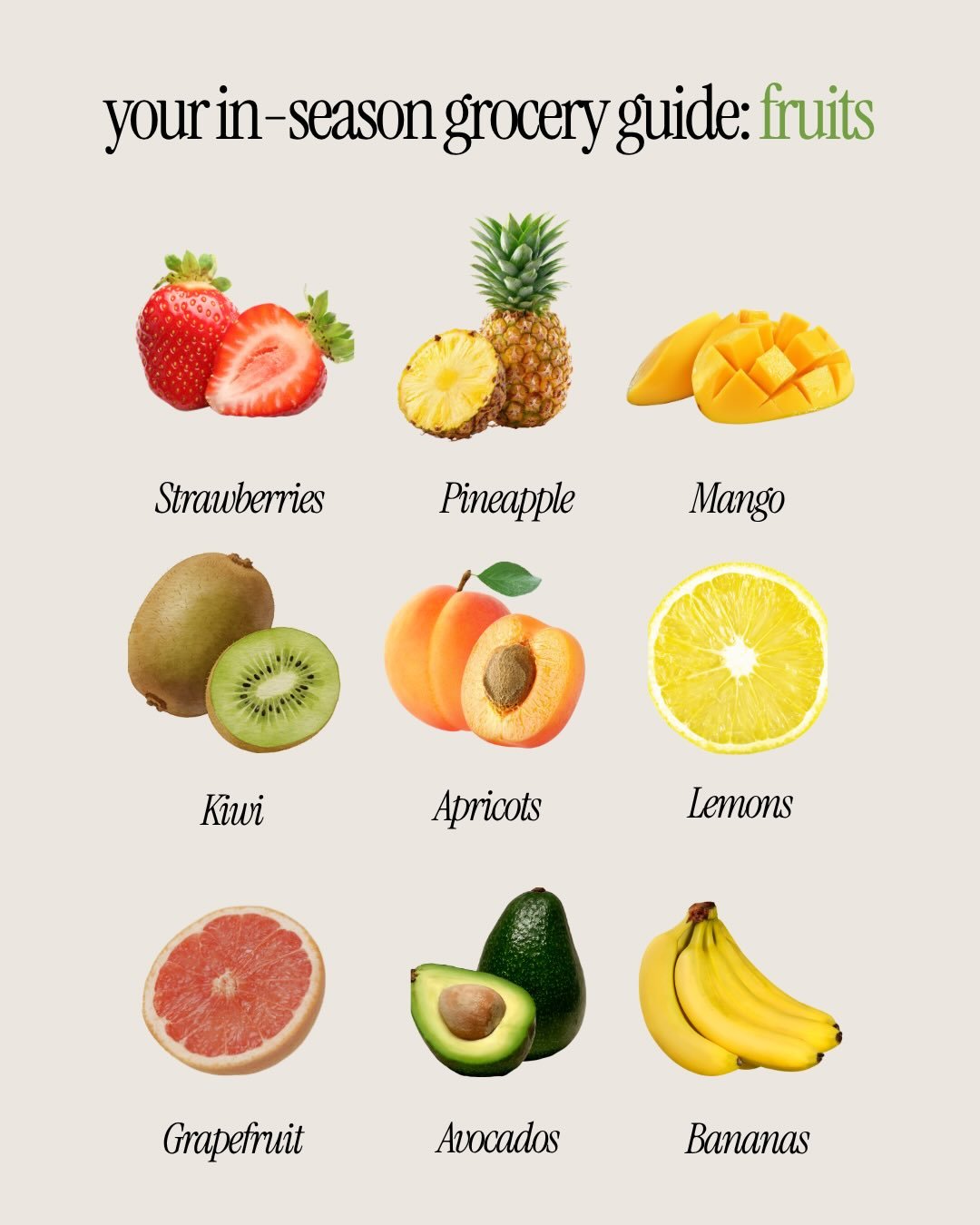 What&rsquo;s in season this time of year? 🌸

Here&rsquo;s what you&rsquo;ll typically see (and be craving) this time of year&mdash;plus a quick benefit of each:

Fruits:
✨ Strawberries: Packed with vitamin C and antioxidants that support immune heal