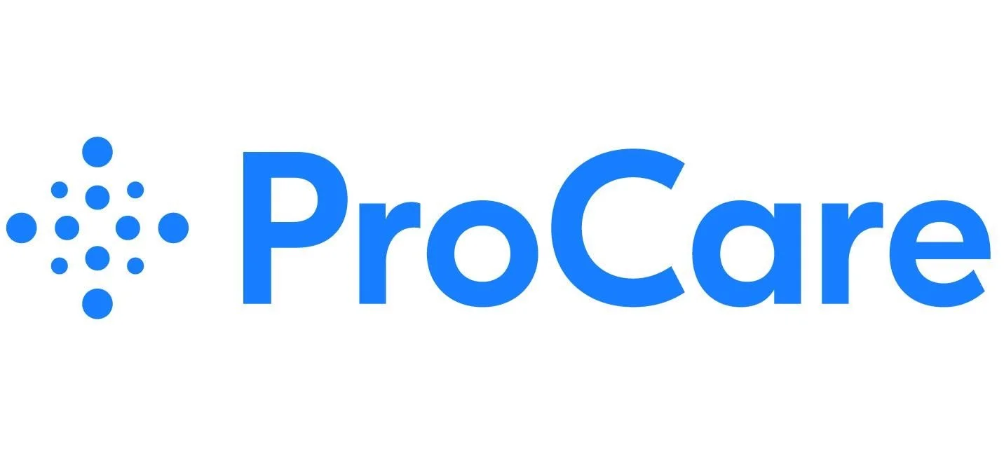 ProCare logo with blue text and an abstract geometric icon on the left.