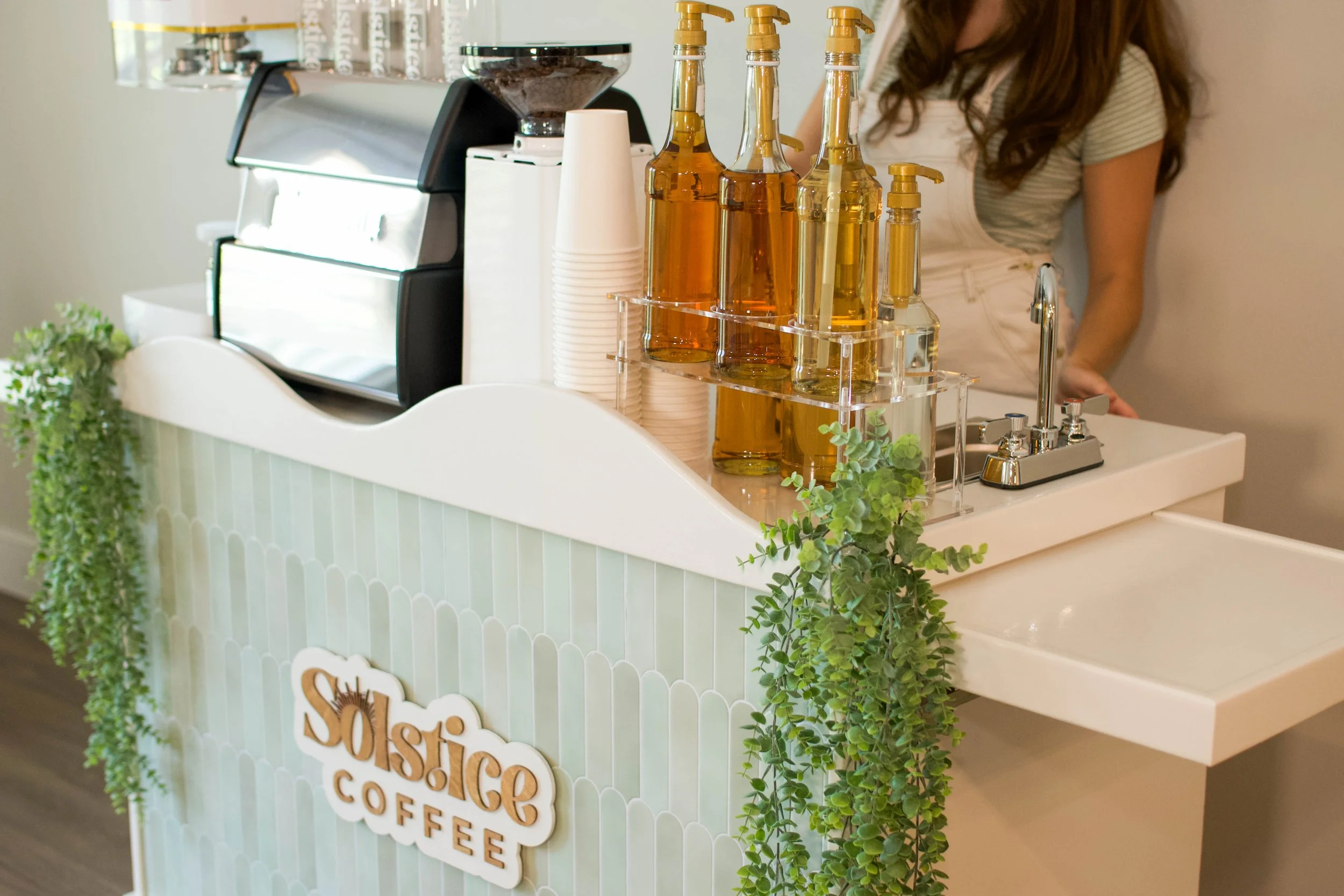 Mobile coffee cart for weddings, corporate events, and private parties.