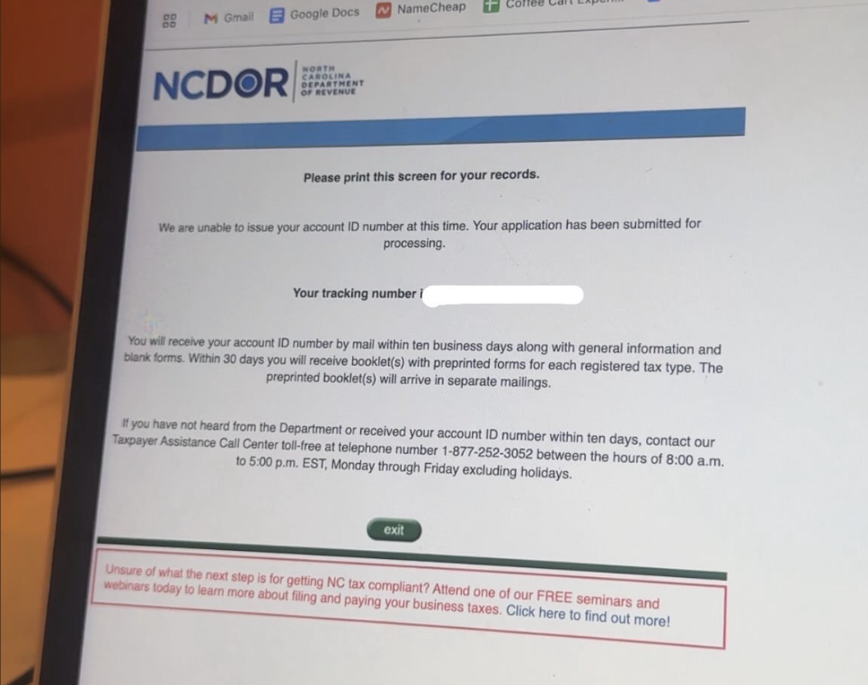 a coffee cart applying for a sales tax id number as they start a mobile coffee cart business