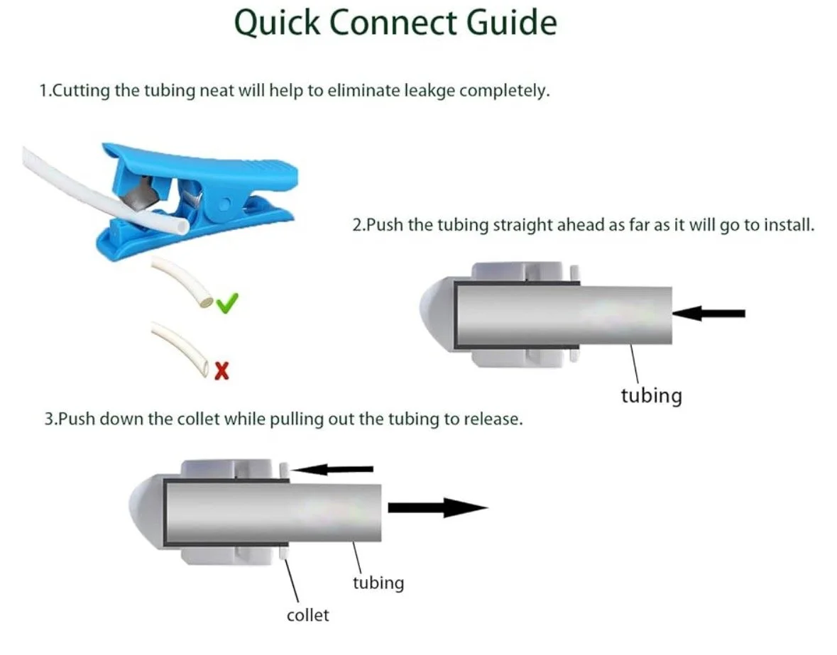 A quick connect quide for connecting coffee cart plumbing pieces.