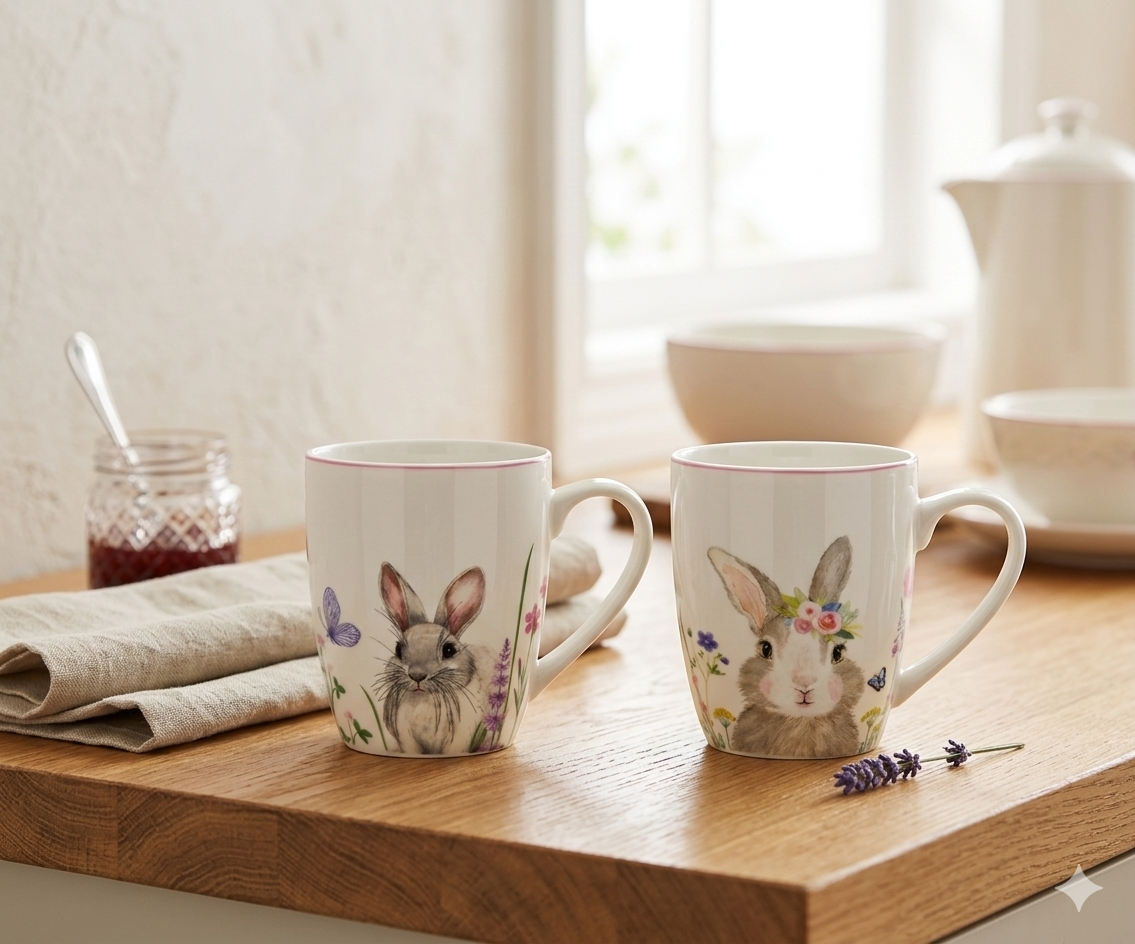 Porcelain Bunny Decor Mug / 48 pcs
