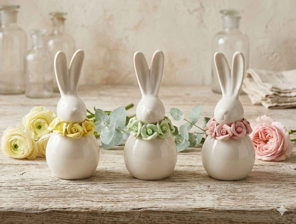 Porcelain Bunny with Floral Wreath / 36 pcs