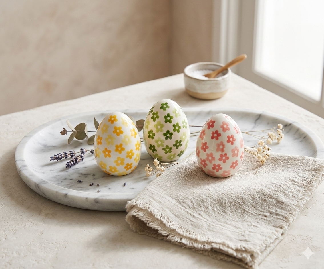 Ceramic Easter Egg with Floral Decor / 48 pcs