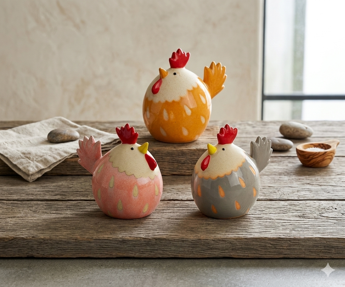 Colorful Stoneware Chicken / 48 pcs