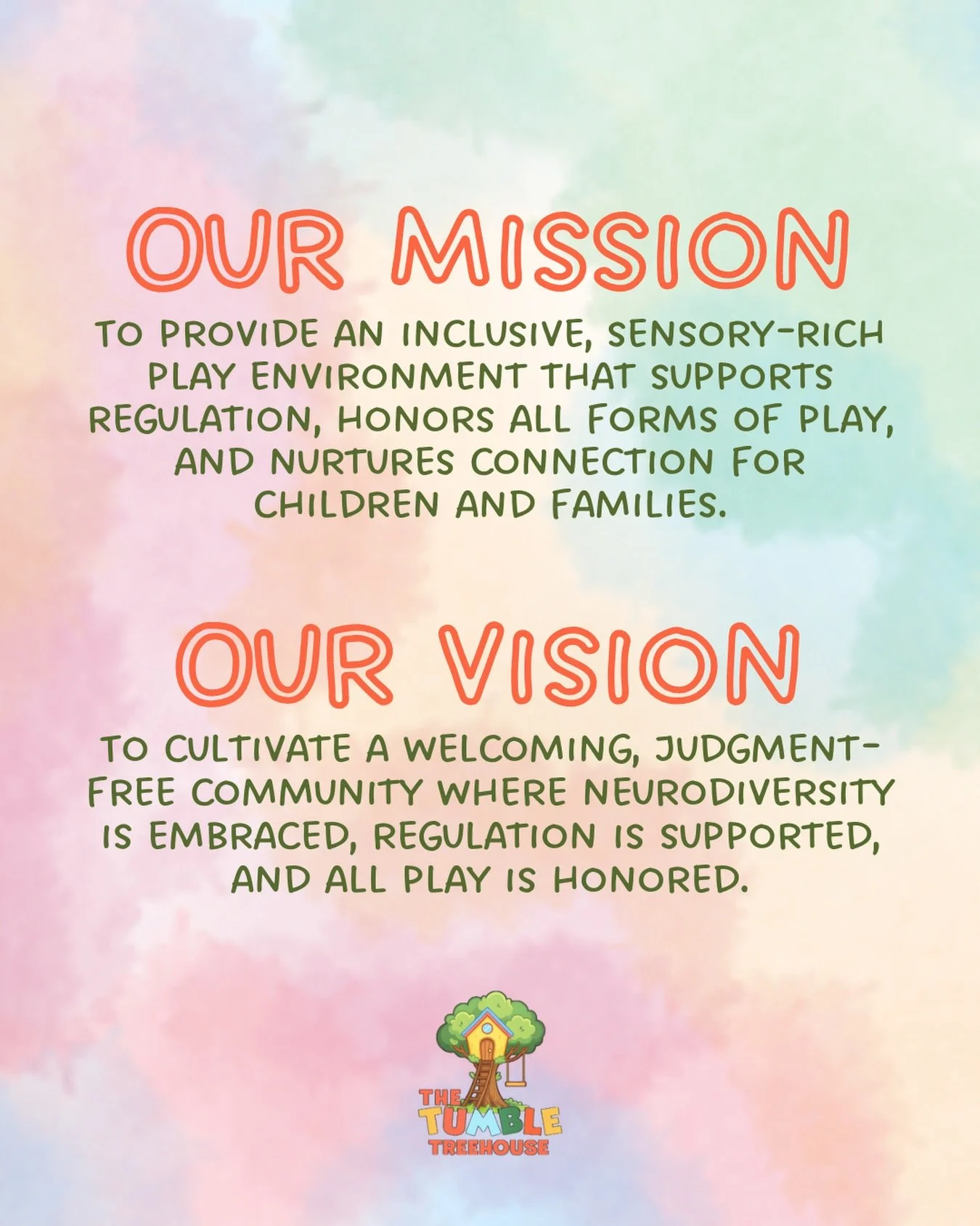 Our mission and vision guide everything we&rsquo;re building. A sensory-rich, inclusive environment where regulation is supported, all forms of play are honored, and neurodiversity is embraced.

We can&rsquo;t wait to open our doors and welcome your 