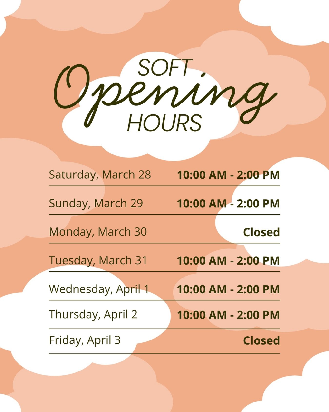 Soft opening is almost here! 🤍

Join us March 28, 2026 from 10&ndash;2 PM as we open our doors for a special soft opening. This is our chance to test the space before our grand opening on April 4, and we&rsquo;d love your help. Families who visit wi