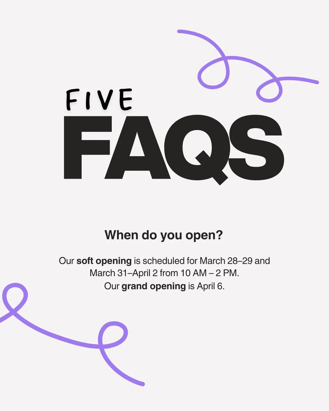 Soft opening is coming soon on March 28! While our grand opening is on April 7. We&rsquo;re so excited to welcome you into the space 🤍

Saturday and Sunday are already fully booked, with just a few limited spots left Tuesday&ndash;Thursday. We&rsquo