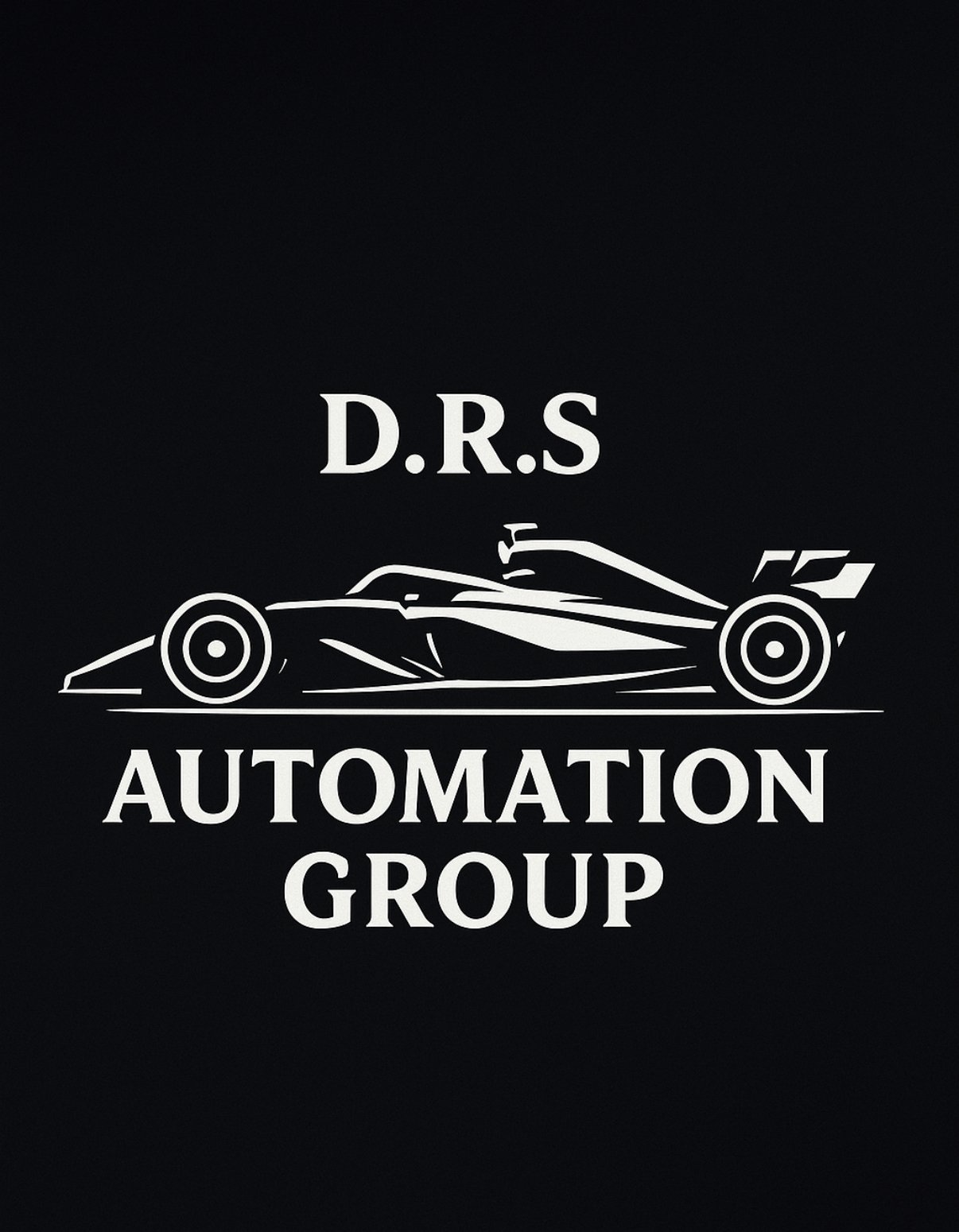 Logo for D.R.S Automation Group featuring a stylized race car and bold text.