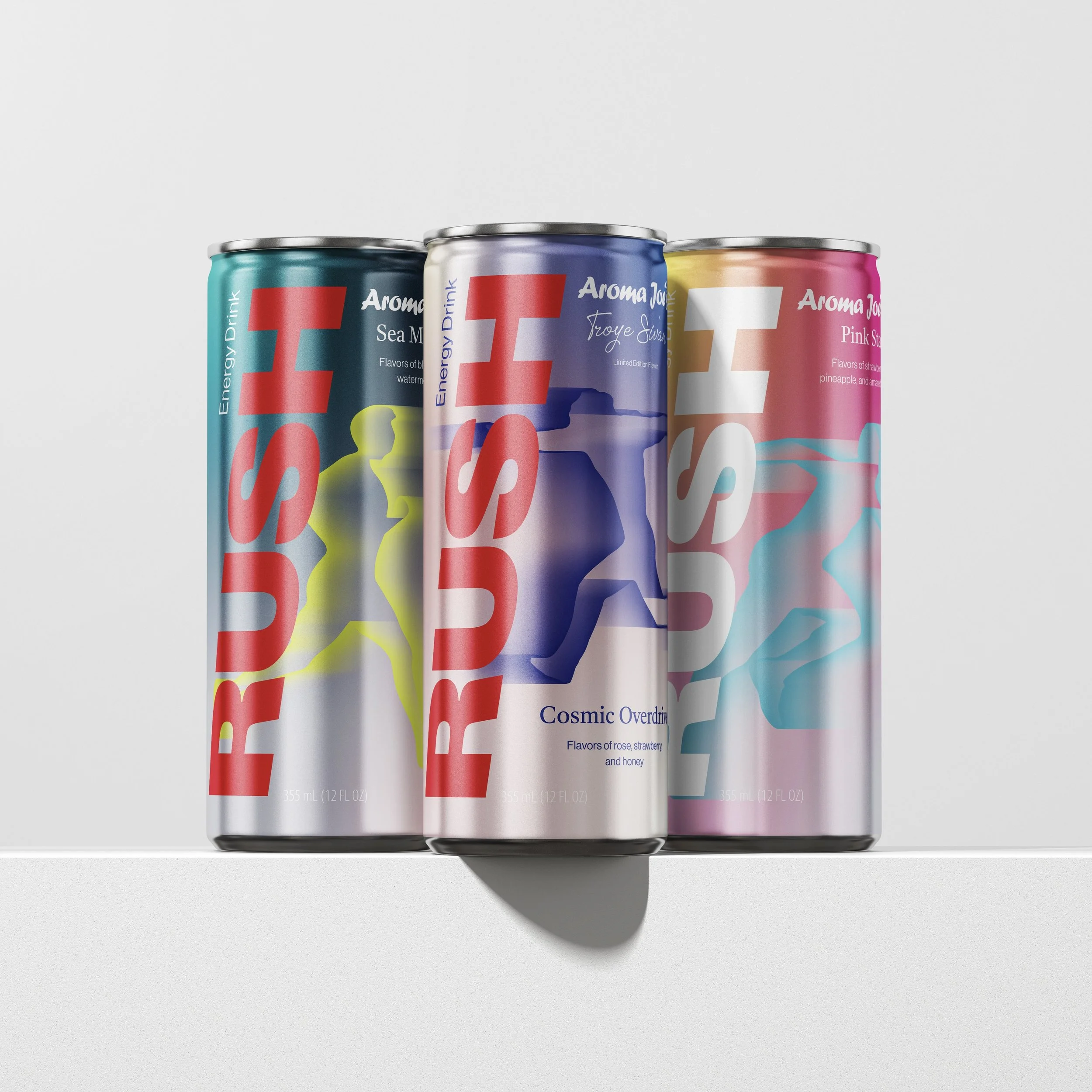 Aroma Joe's Rush energy drink product redesign.