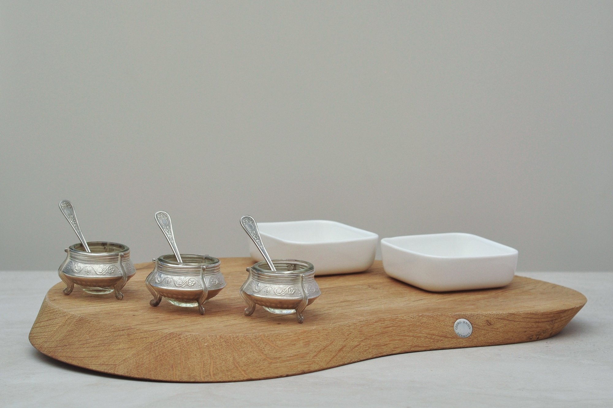 Mid-Century Russian Silver-Plated Salt Cellar Set (With Spoons)