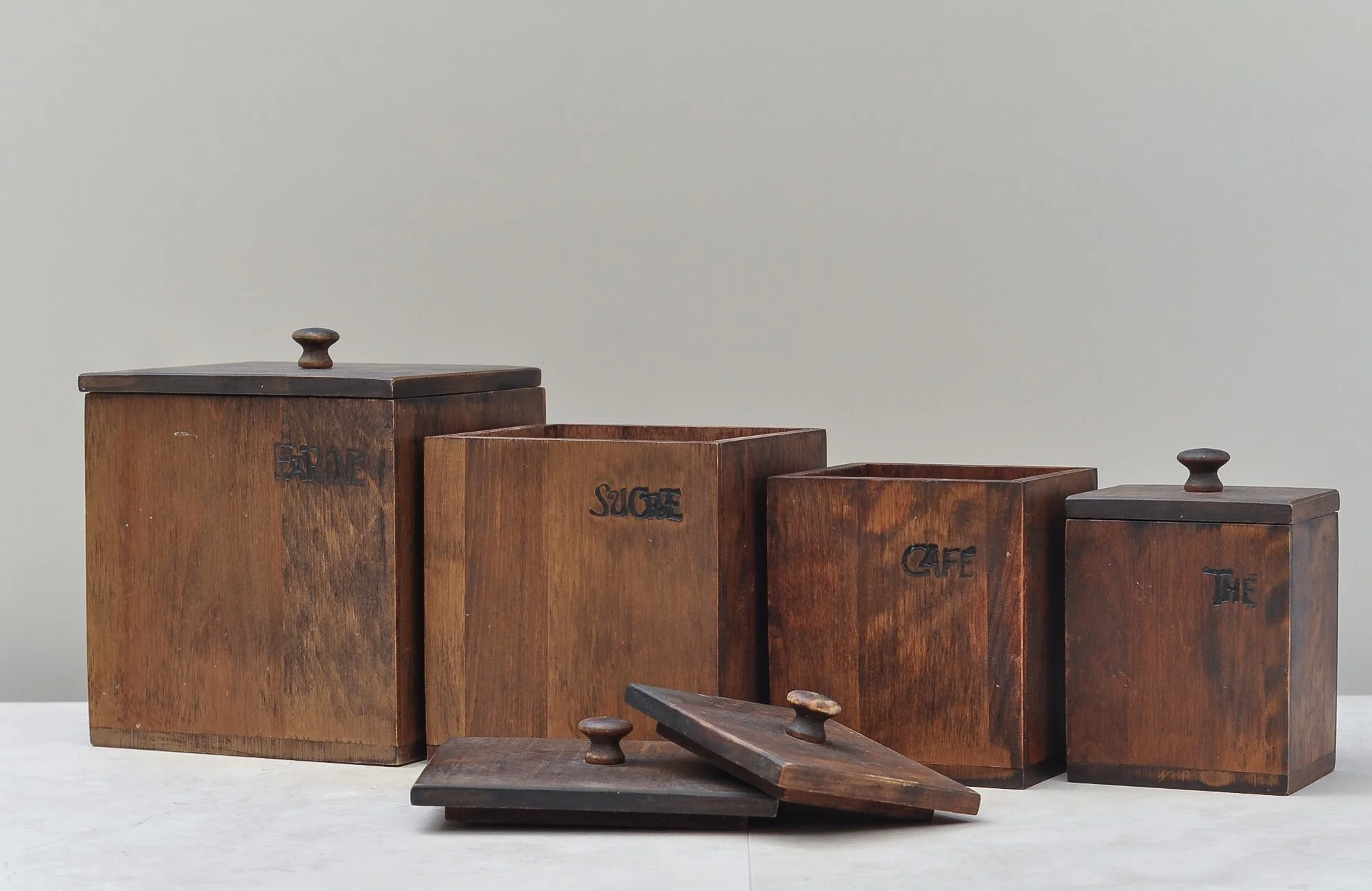 Vintage Canadian Baribocroft Maple Wood Kitchen Cannister Set