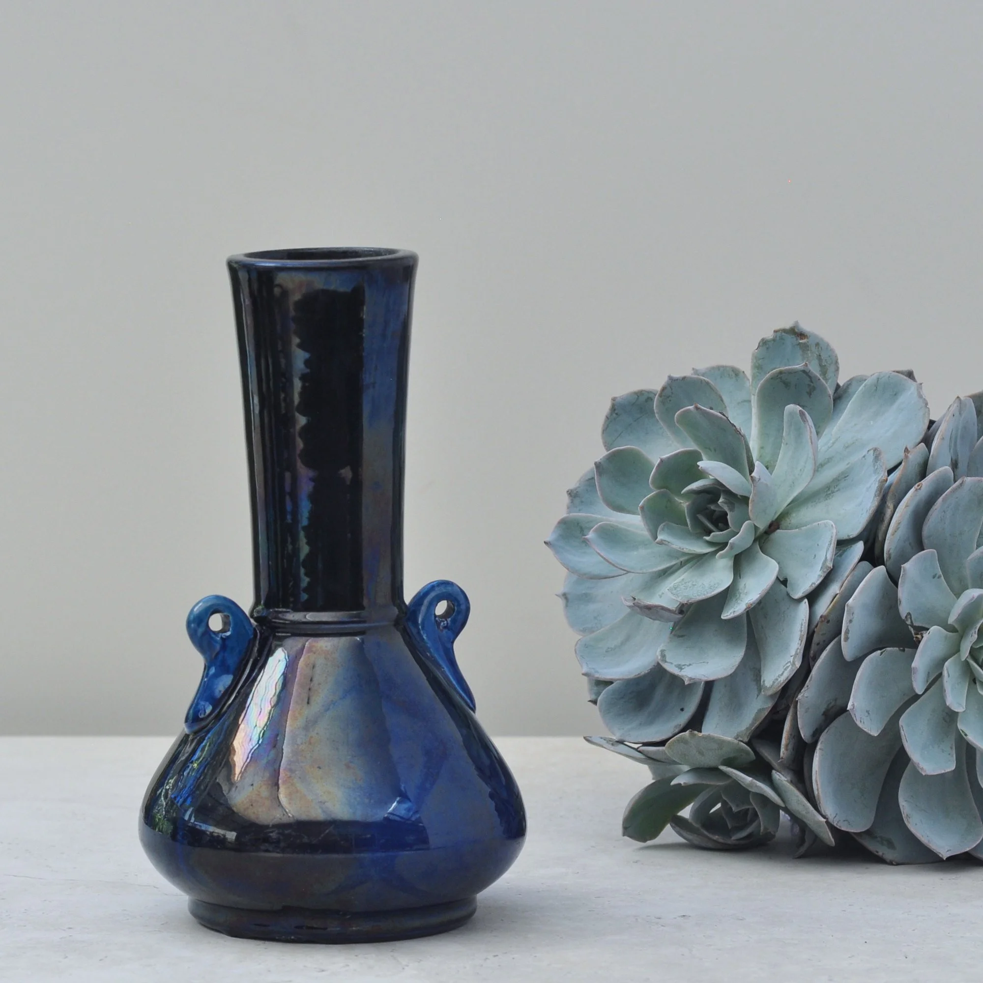 Japanese Awaji-Style Drip Glaze Vase in Deep Blue, Early 20th Century