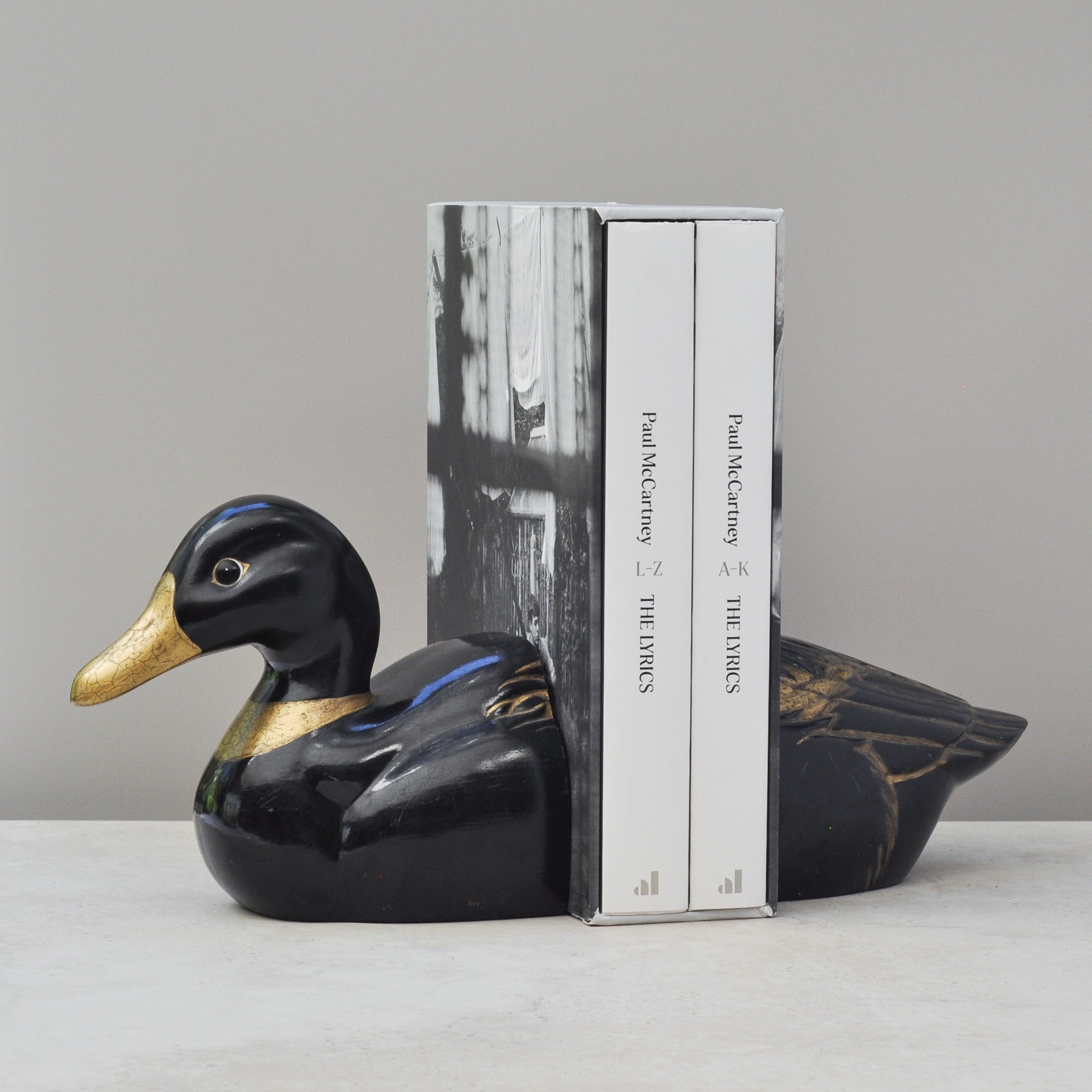 Strikingly Handsome Black and Gold Ceramic Duck Bookend