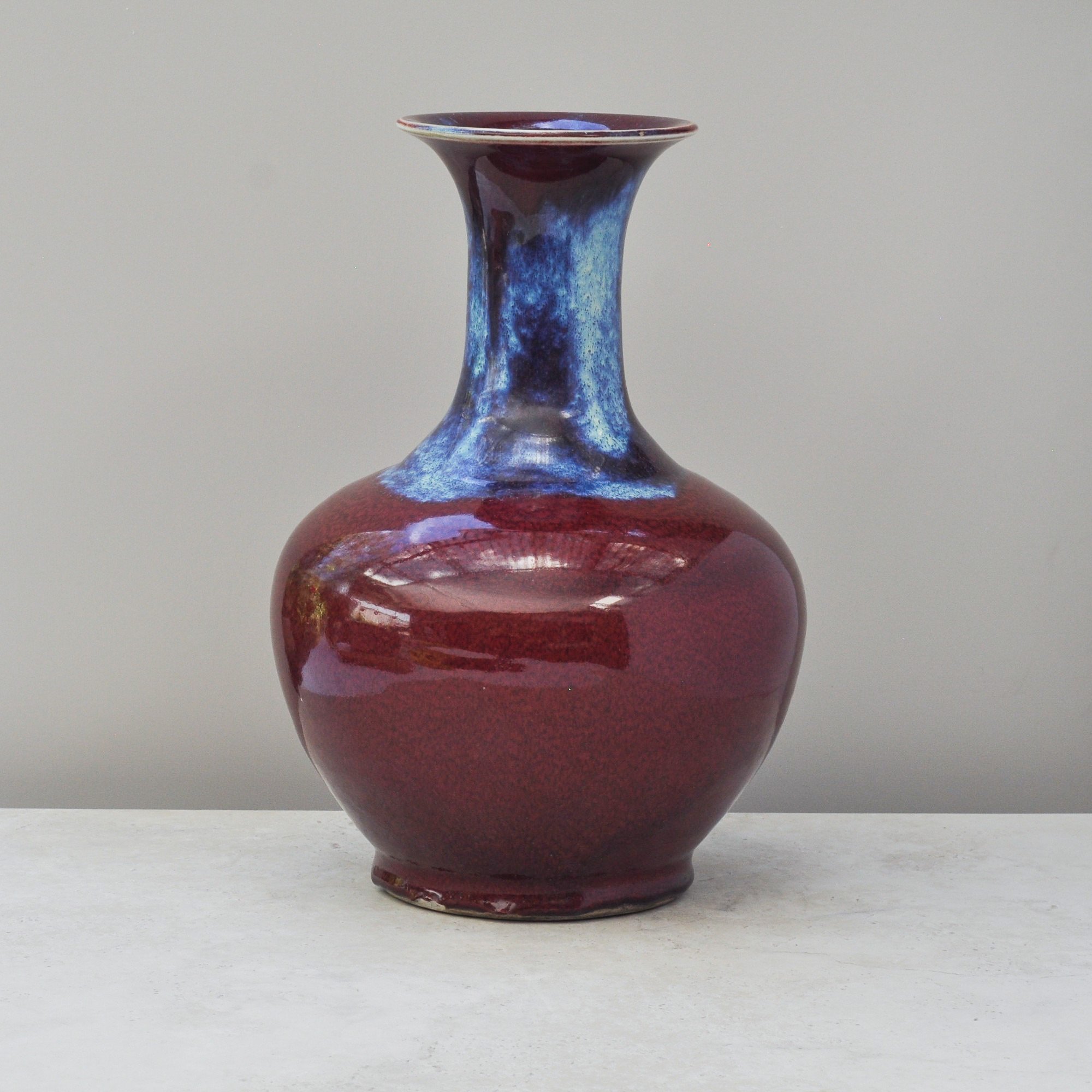 Chinese sang de boeuf flambe porcelain vase oxblood front view