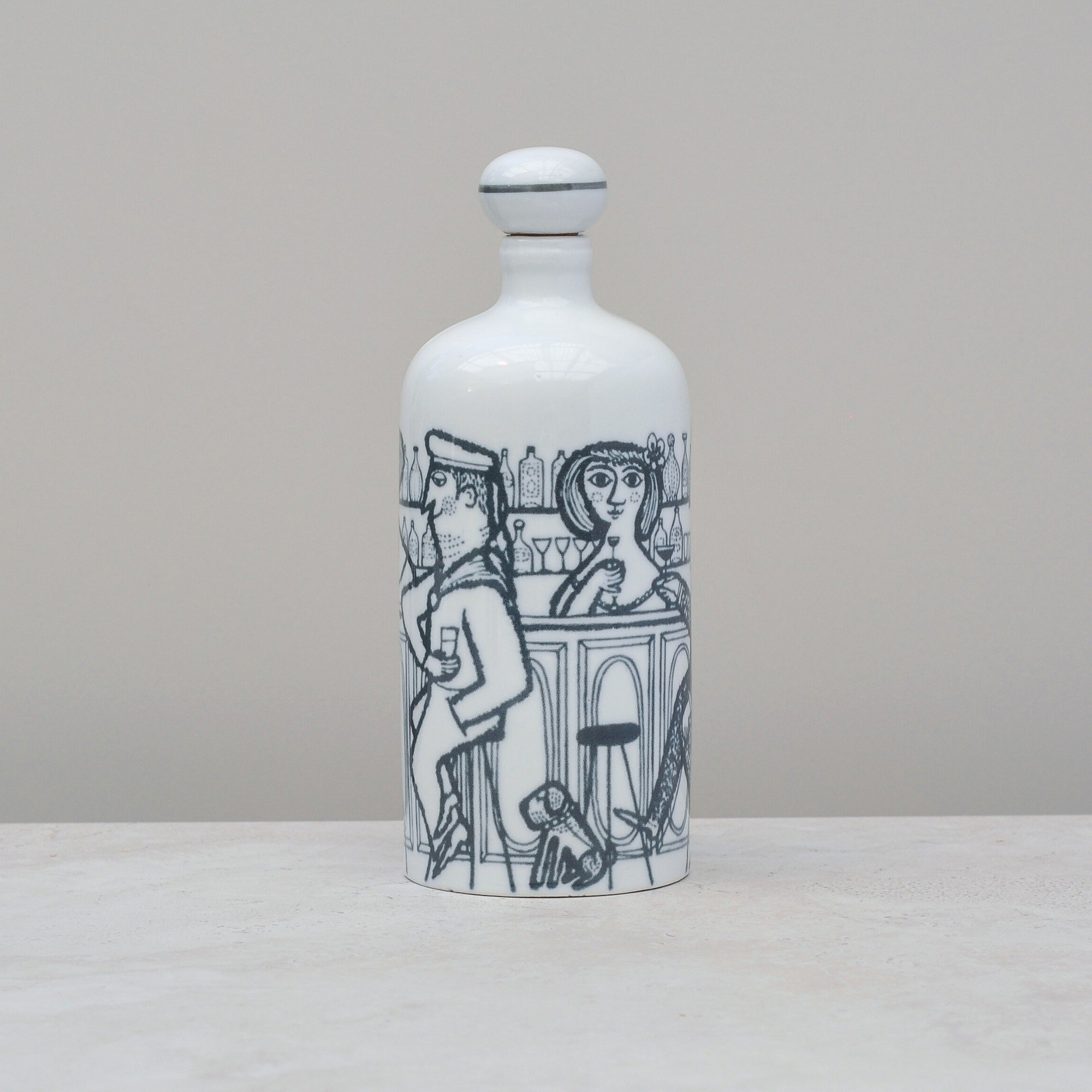 Vintage West German porcelain decanter, side view