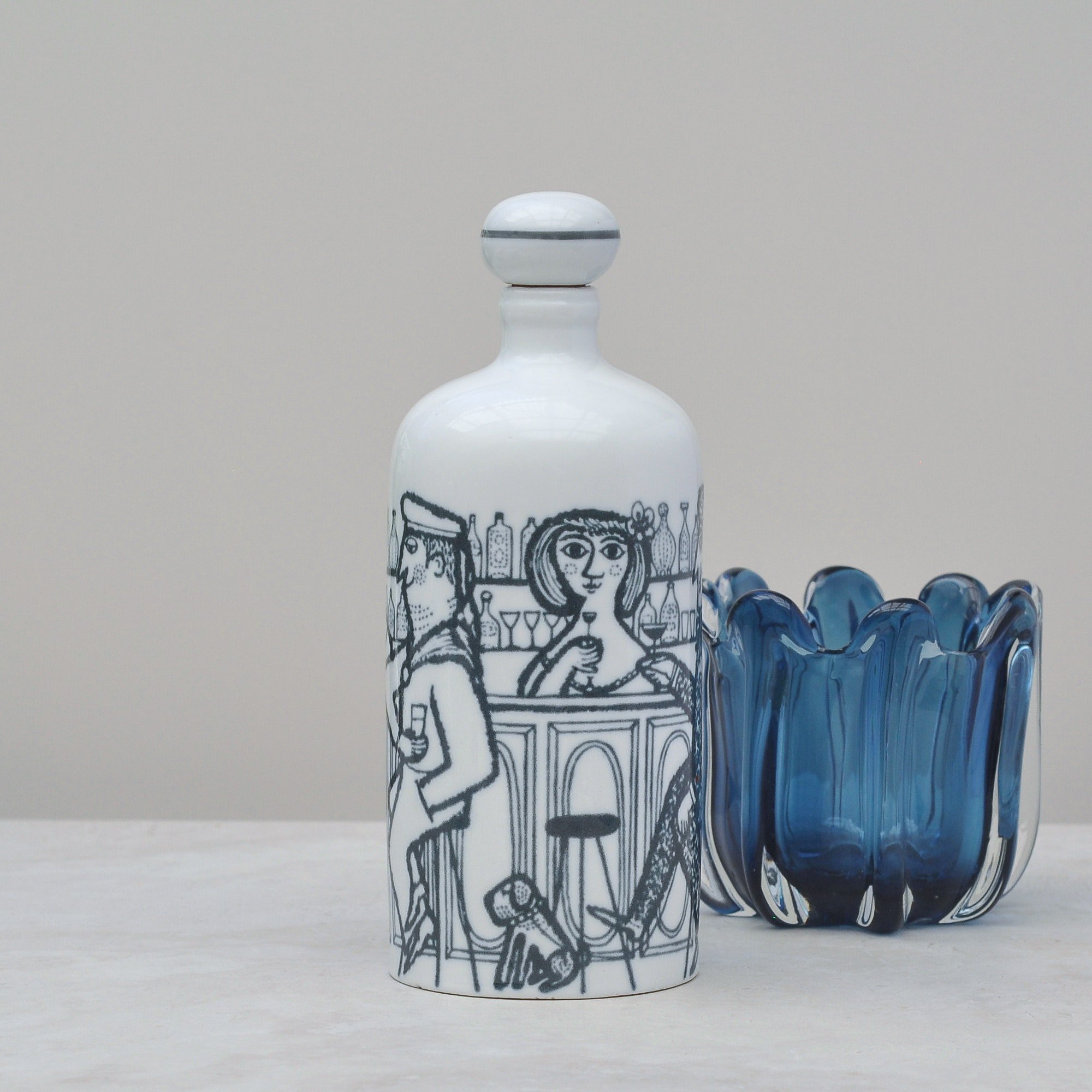 Vintage West German porcelain decanter styled as decorative barware on neutral surface