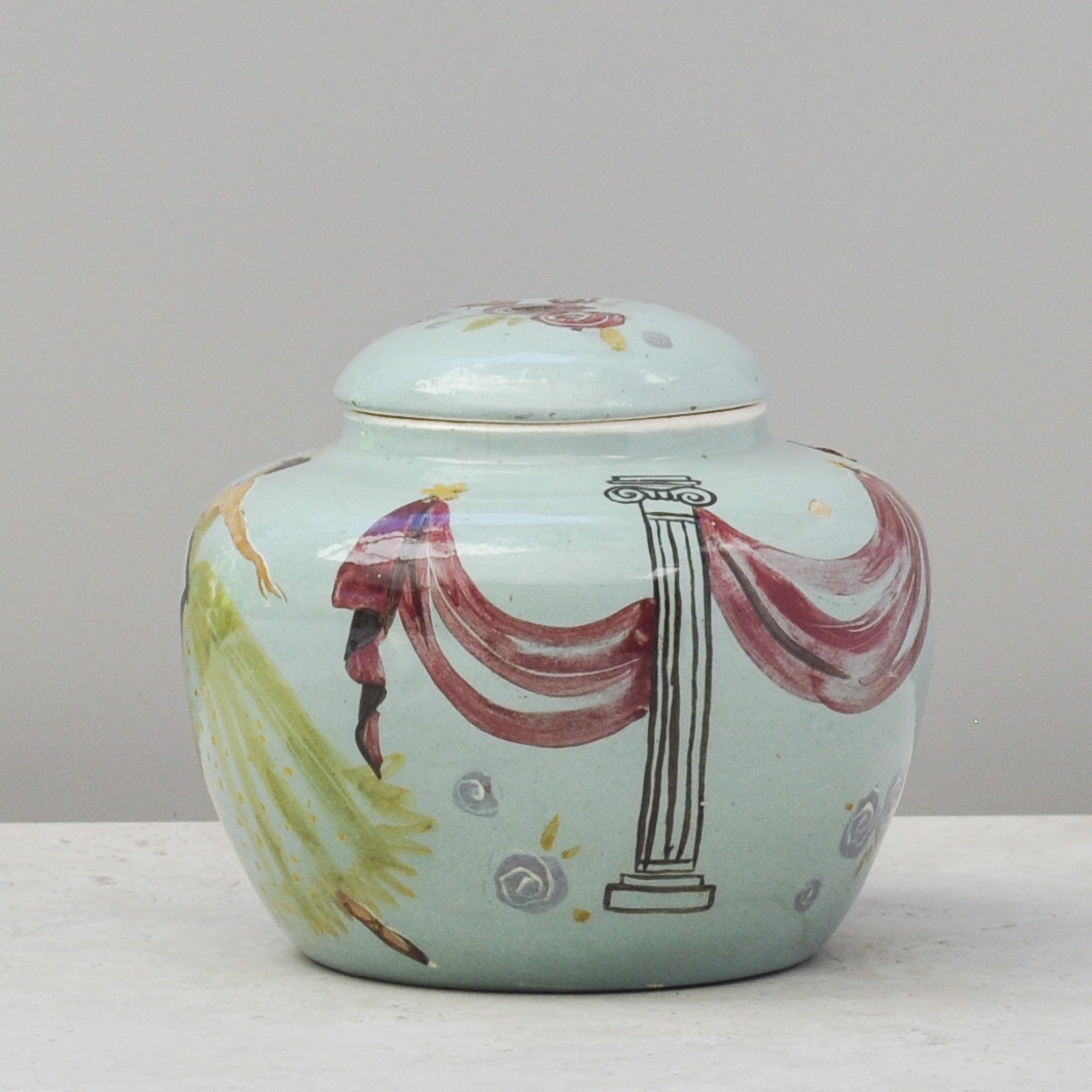 Rear view Martin Boyd 1949 lidded bowl vintage Australian art pottery