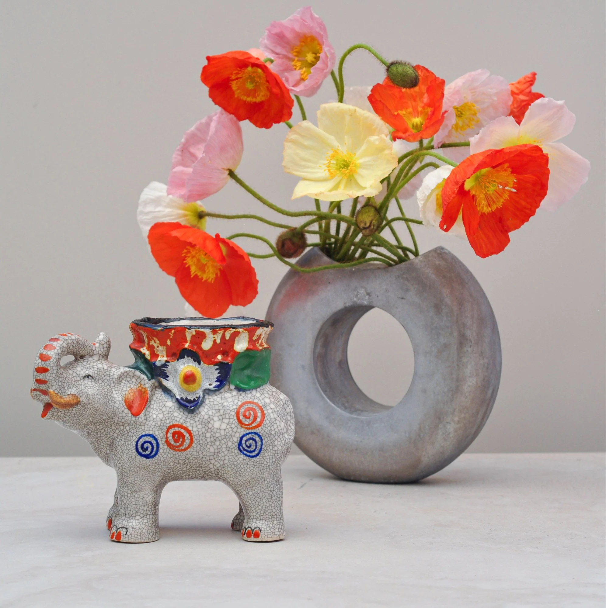 Hand Painted Crackle Glazed Elephant Vessel