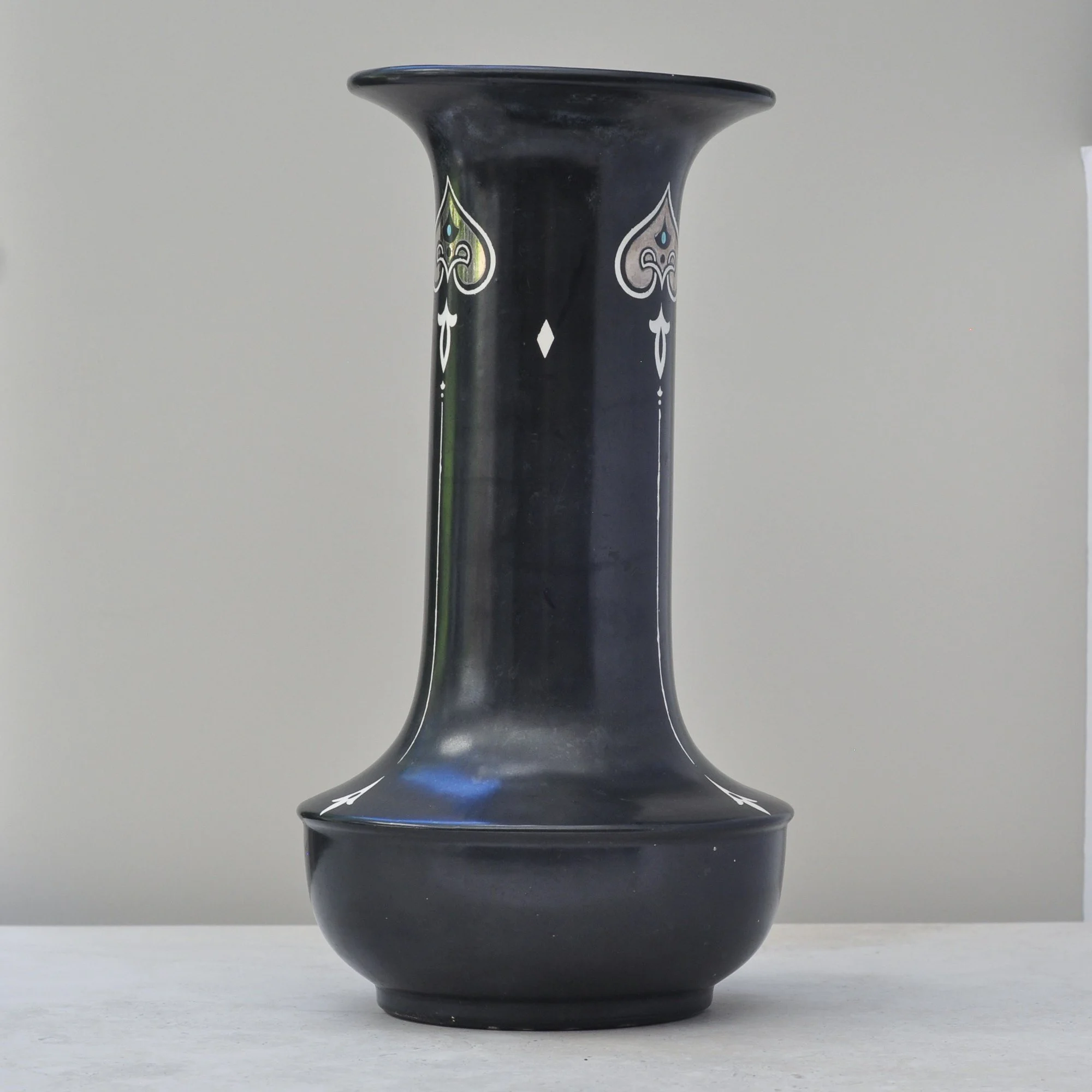 Rear view of large Shelley Art Nouveau vase highlighting curved base and elegant proportions