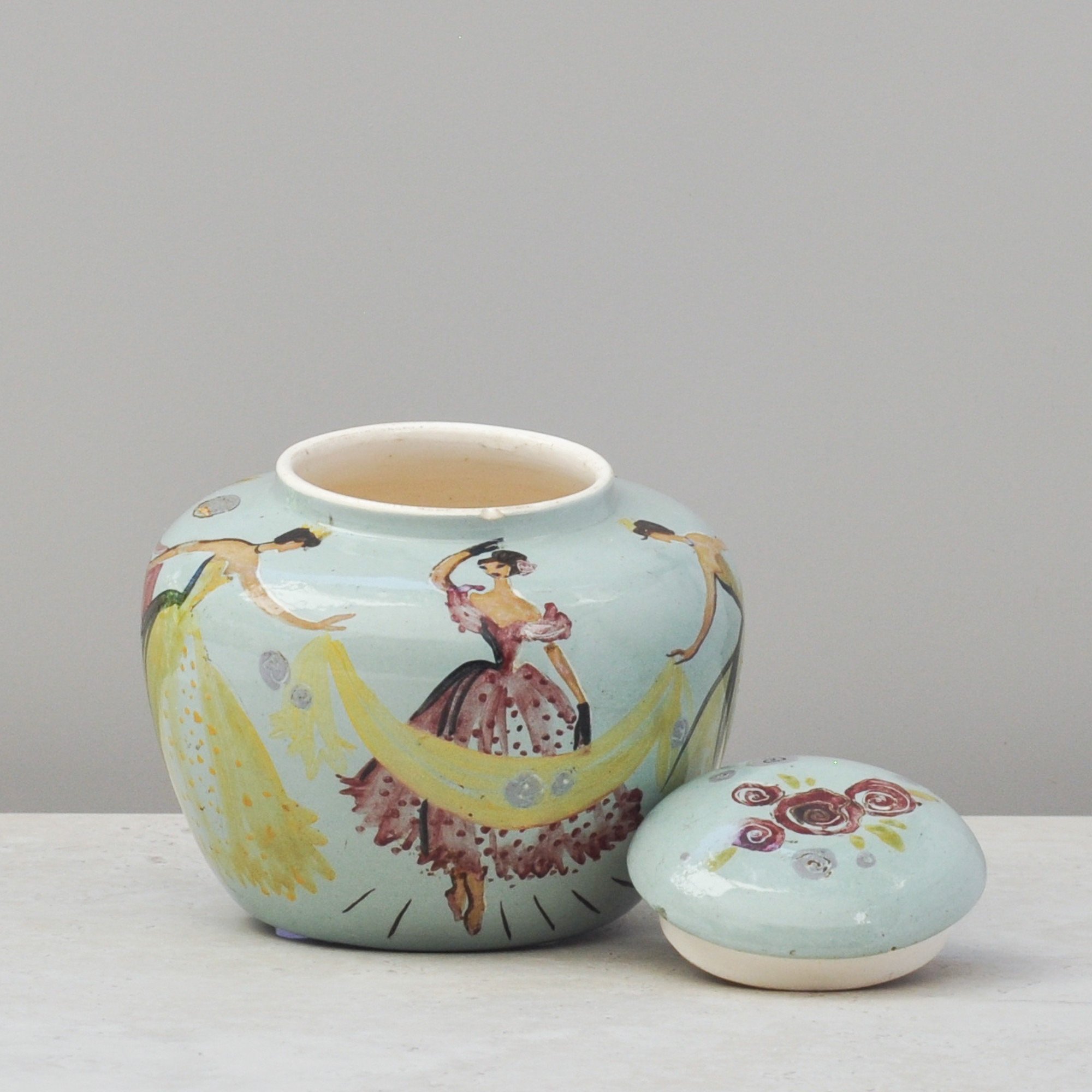 Martin Boyd signed lidded bowl 1949 Australian studio pottery hand painted figurative design