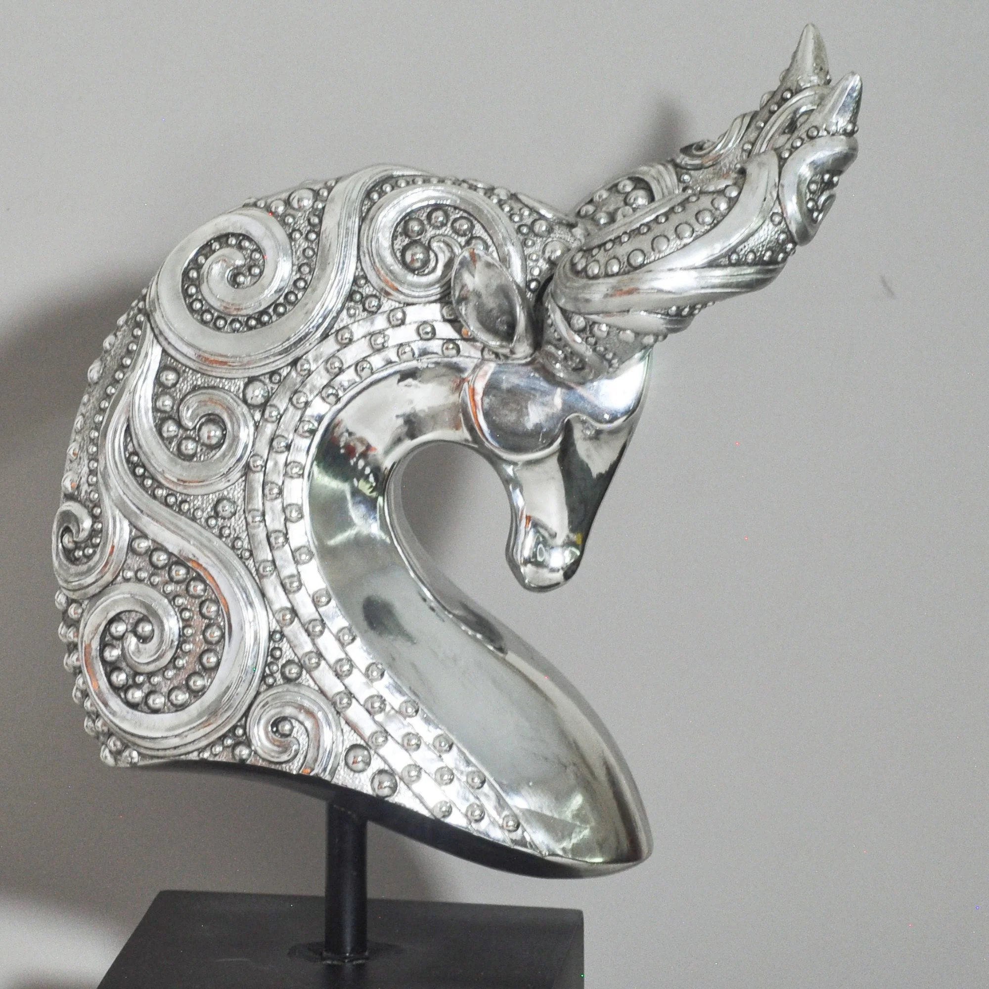 Statement Silver Bull Head Sculpture