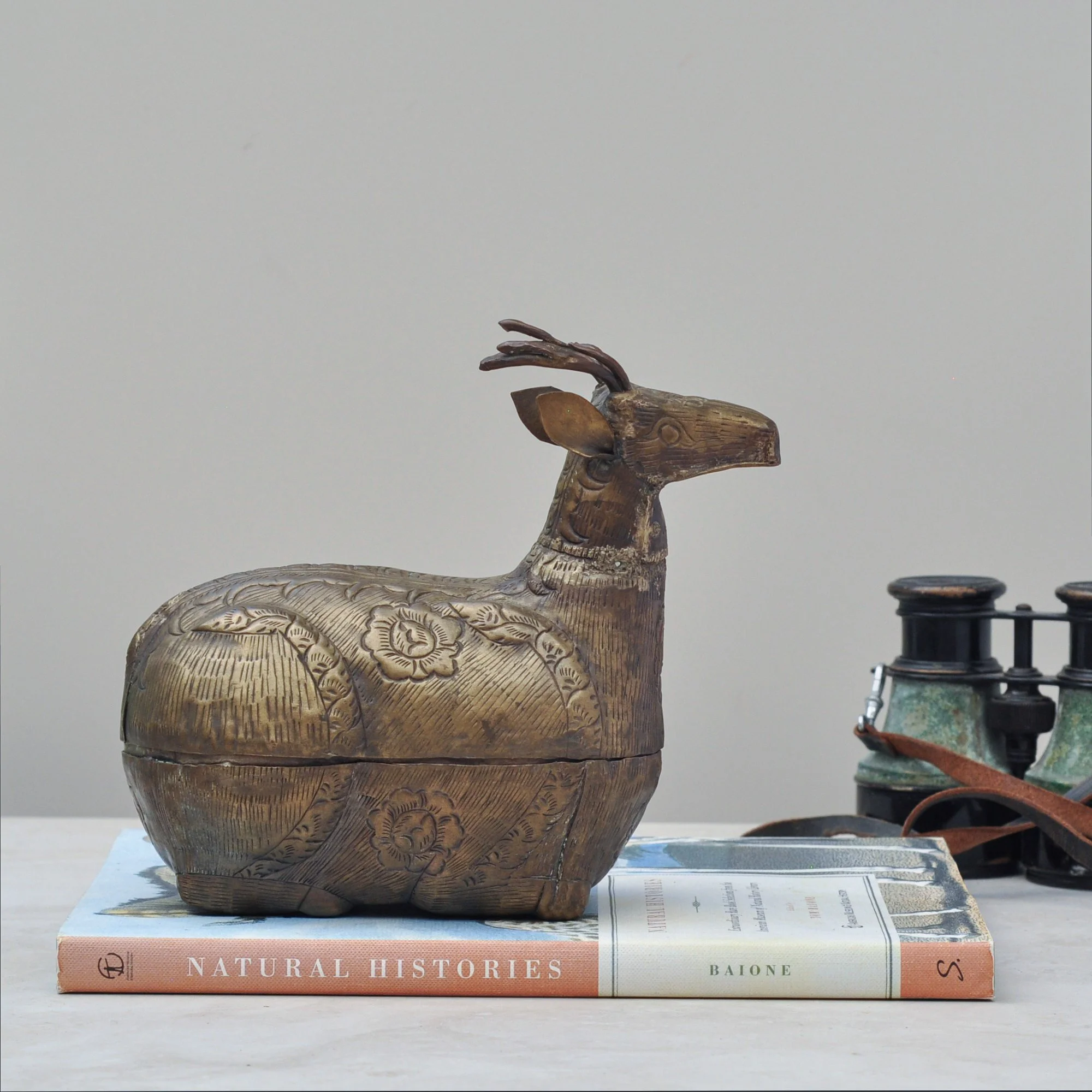 Vintage Handmade Brass Deer Shaped Betel Nut Box