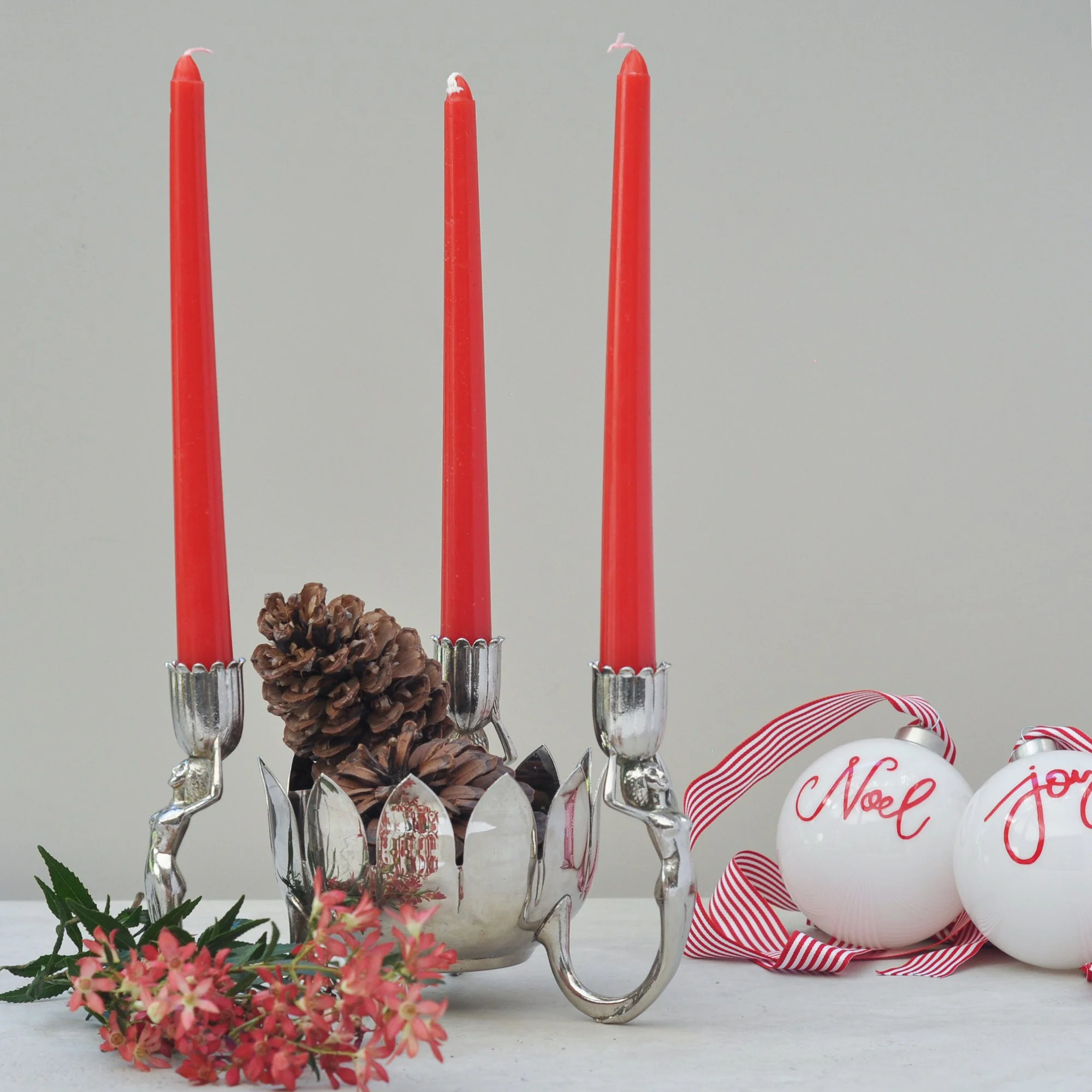 Vintage Silver-Plated Triple Lady Centre Piece – Lotus Bowl & Candle Holder