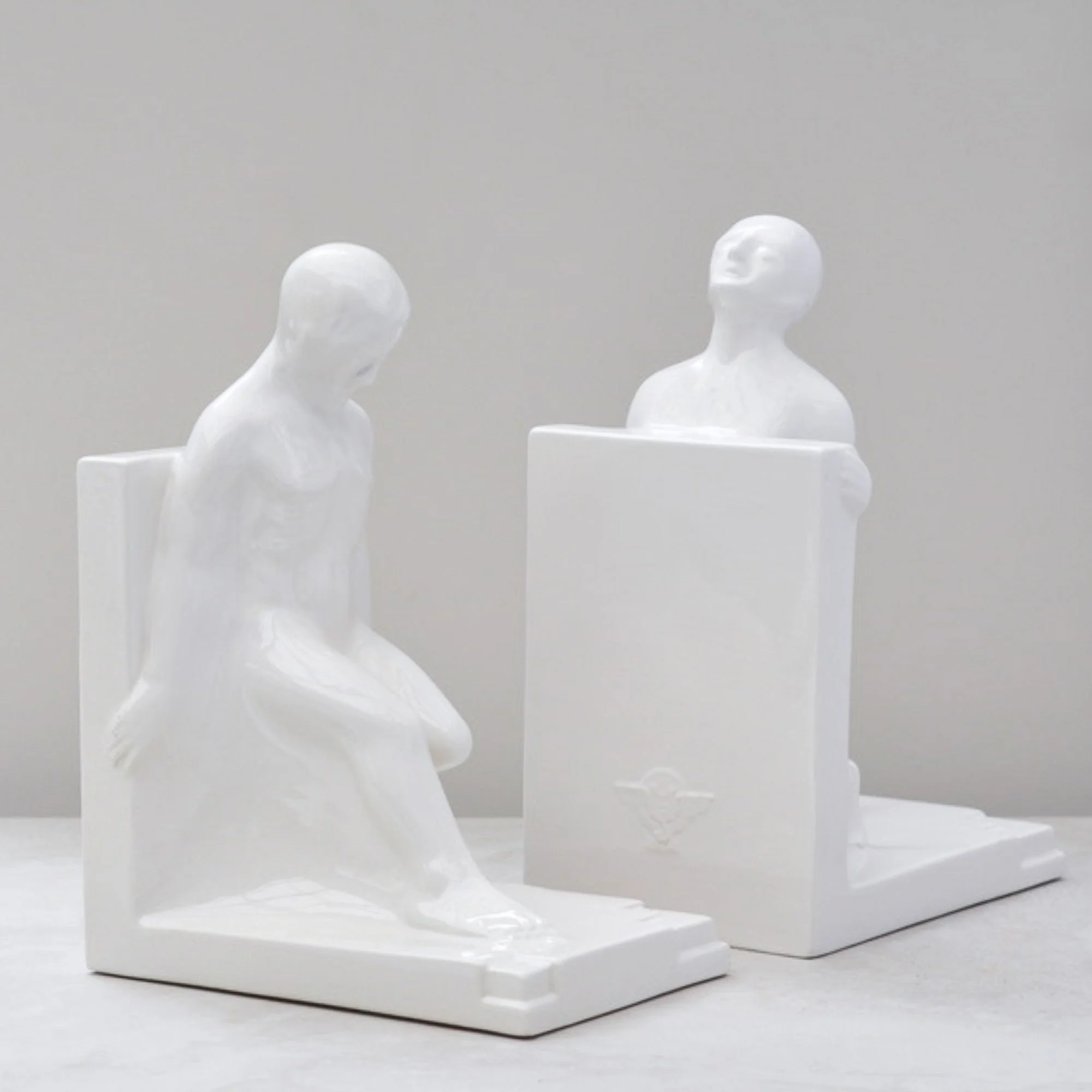 Art Deco ceramic nude male bookends, large scale sculptural design, 1930s Dutch art