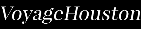 VoyageHouston logo with black background and white text